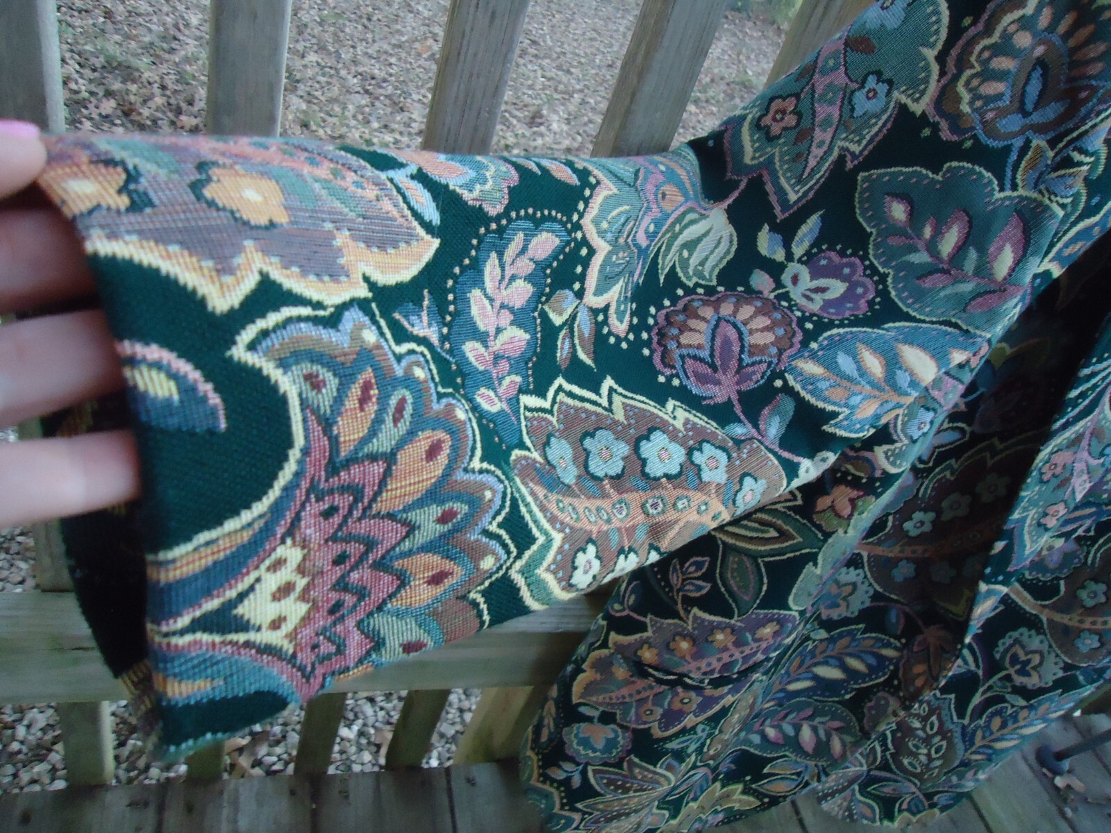 VTG Green Floral Tapestry Blazer Ascente 2X Shoulder Pads Pockets Granny Core
