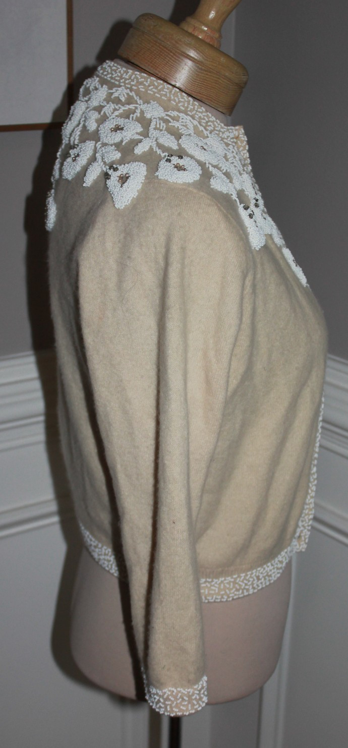 McMullen Angora wool Rabbit Hair beaded vintage Hong Kong cardigan XS rockabilly