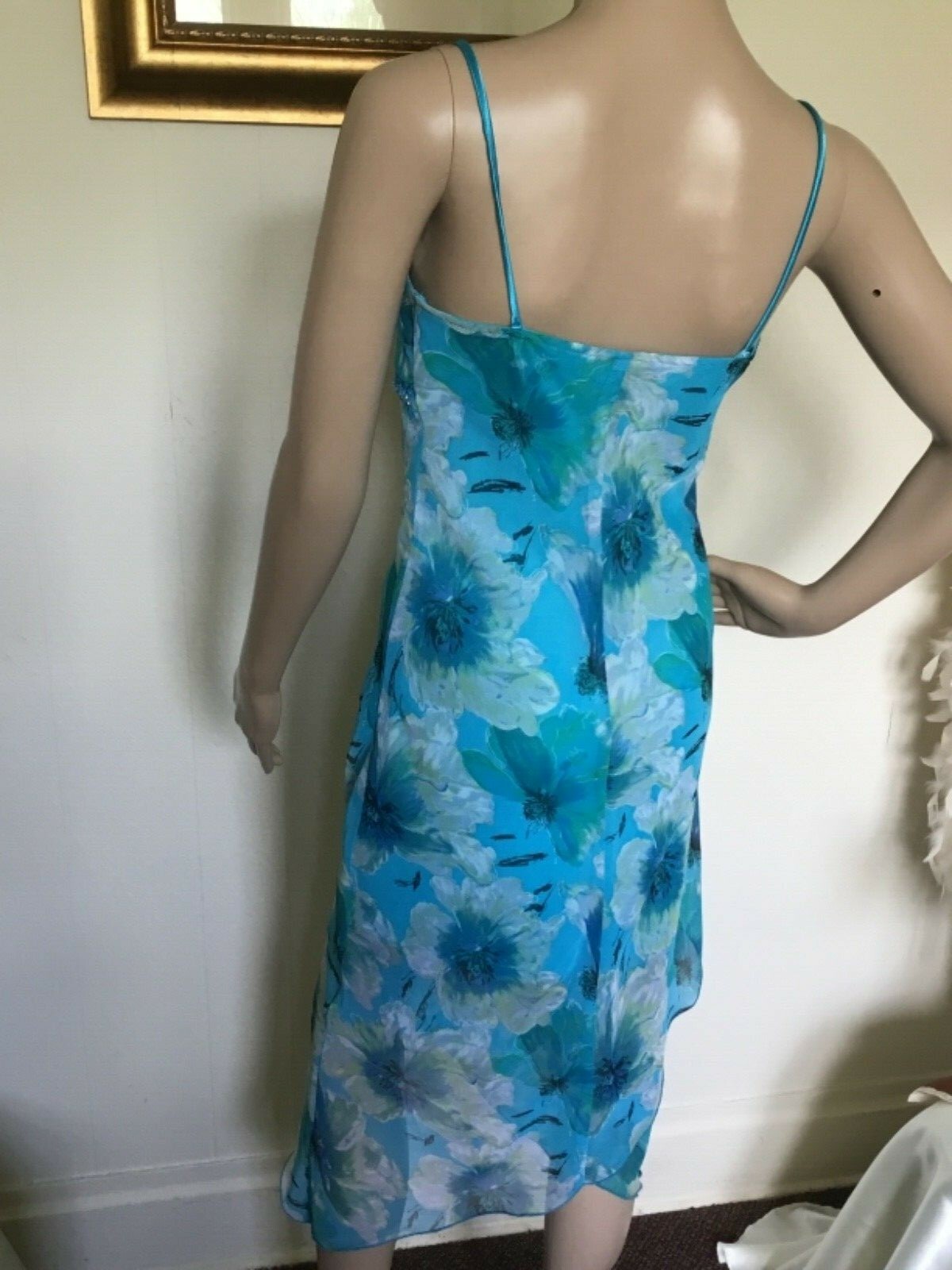90’s Vintage Blue Sexy Yellow White Floral Beaded Sundress