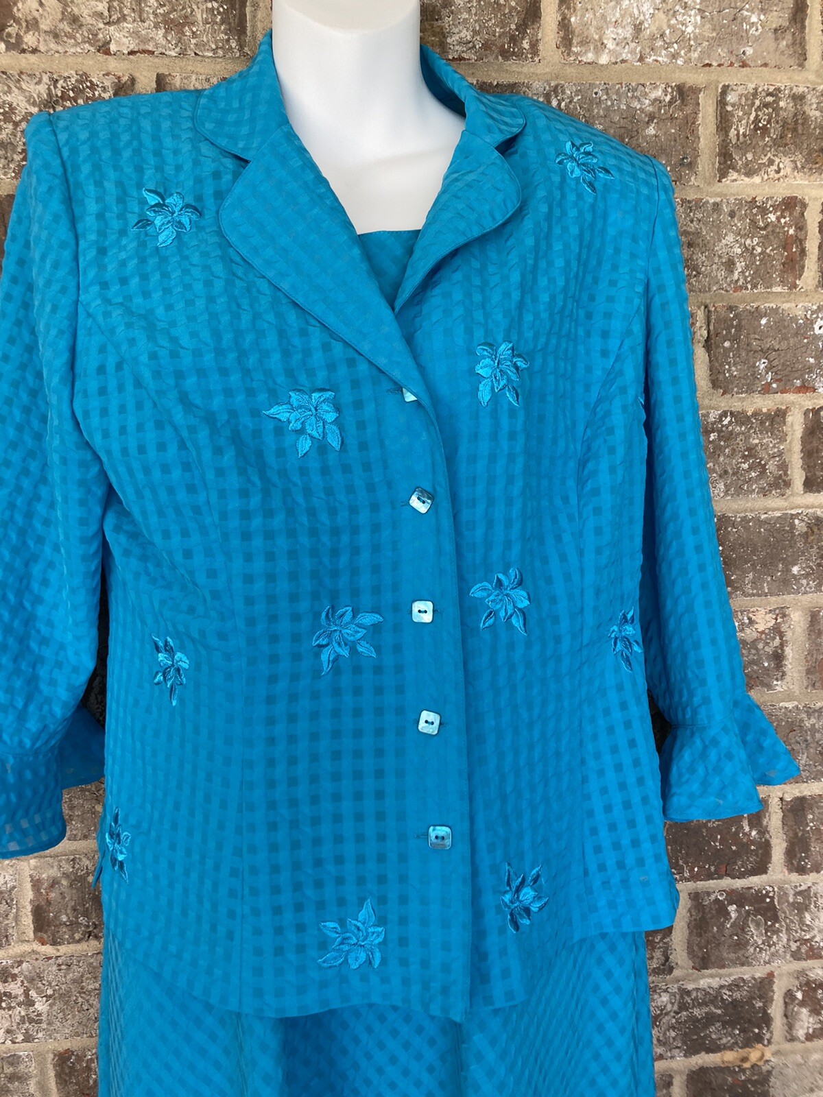 Vintage Plaza Collection Two Piece Dress Sheath And Jacket Set Size 10 Aqua Blue
