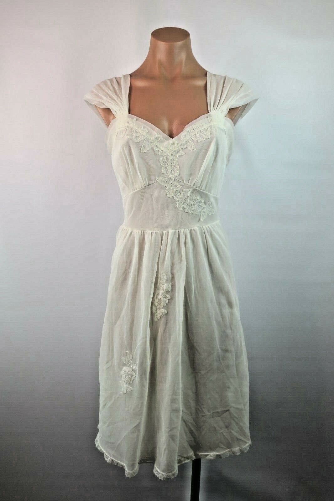VTG 70s MISTEE Slip sz 4/34 Double Layer Chiffon Lace Empire Waist Bridal Gown