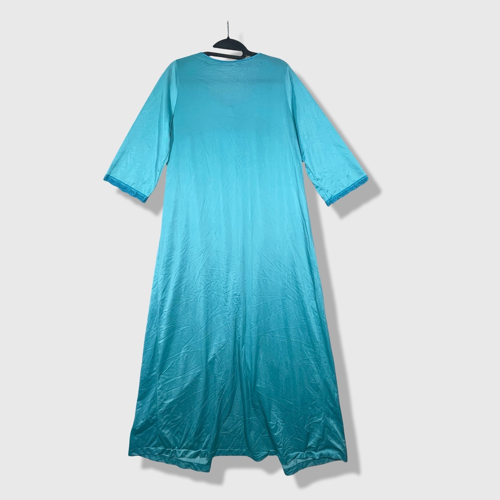J.C. Penney Nightgown Women Large Teal Blue Vintage Lace Trim Robe Loungewear