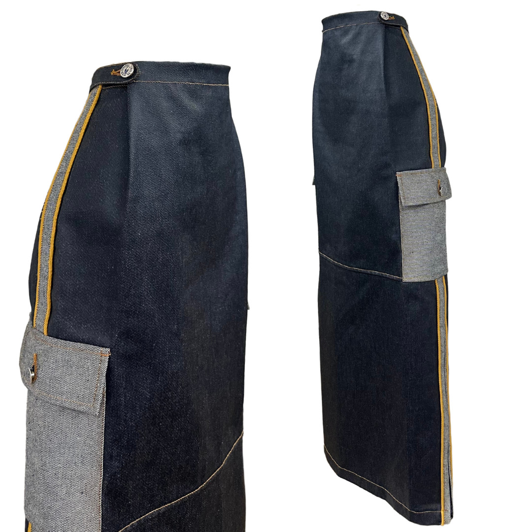 Vintage 90s/00s Rare No Limit Waxed Denim Fire Urban Wear Maxi Skirt