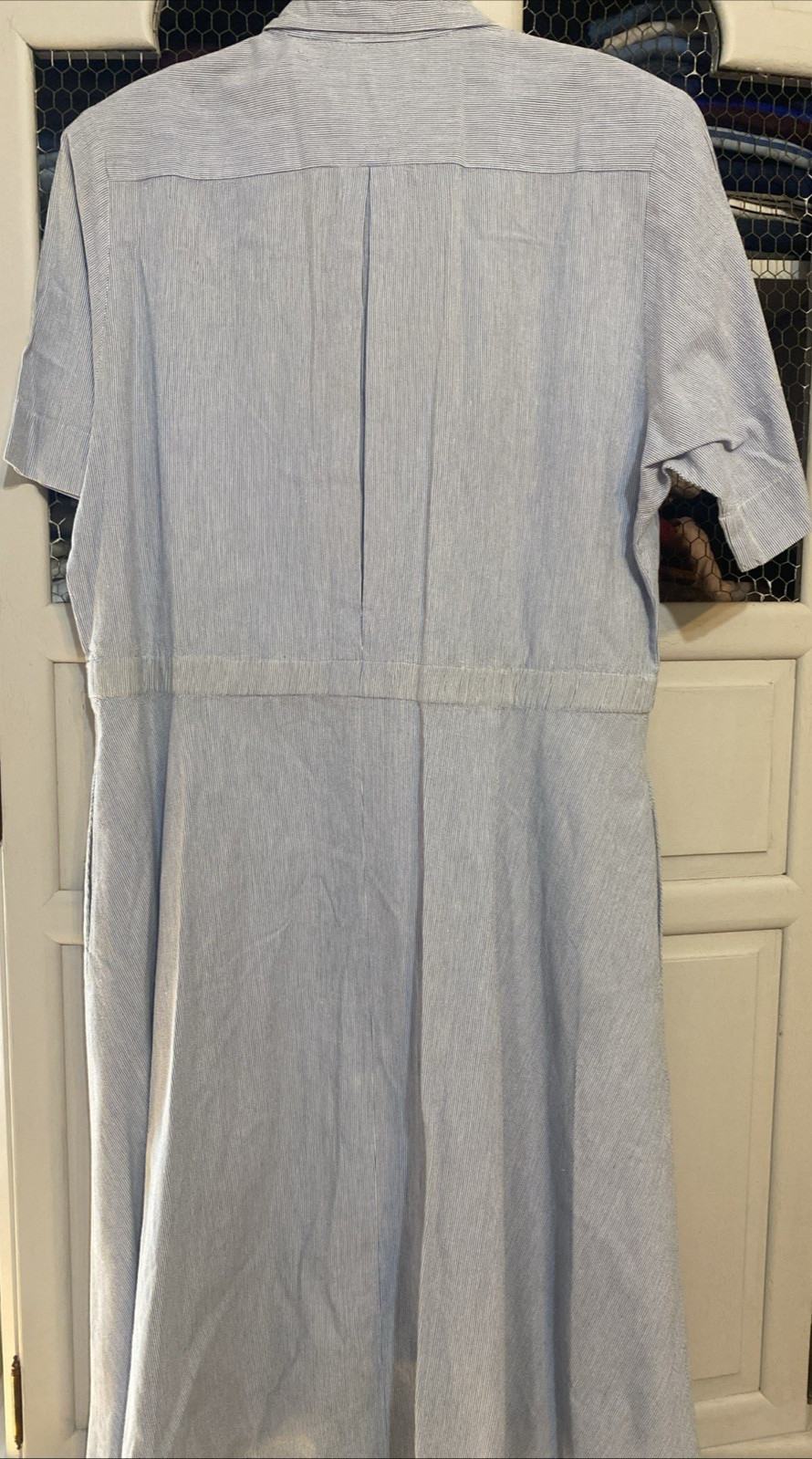 Vintage Andrew Harvey_Blue White Cotton Striped Shirt Dress, Size 14