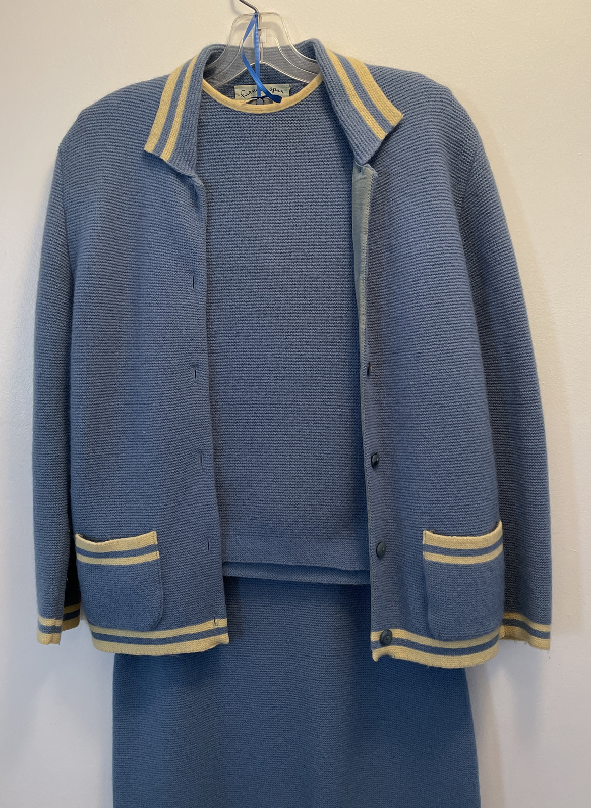 Vintage 1950s LOFTIES Baby Blue Sweater Top& Skirt SET Mid Century Retro Fashion
