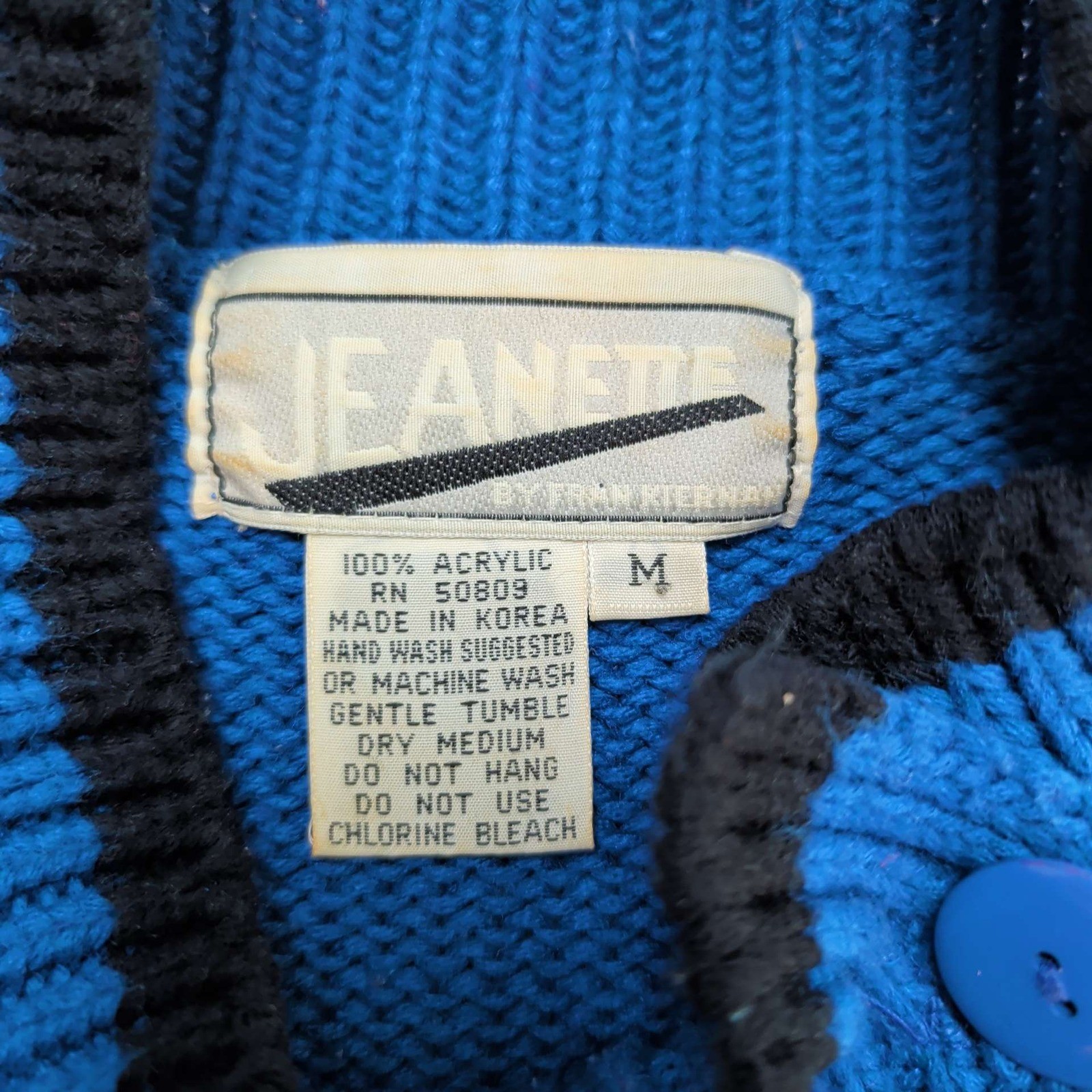 Jeanette Sweater Womens Medium Blue Geometric Abstract Vintage 80s Mock Neck