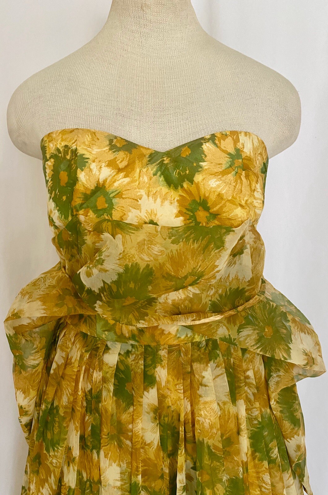 Ferman O’Grady Vintage Party Dress Silk Organza in Yellow Green 1950s Wiggle S/M
