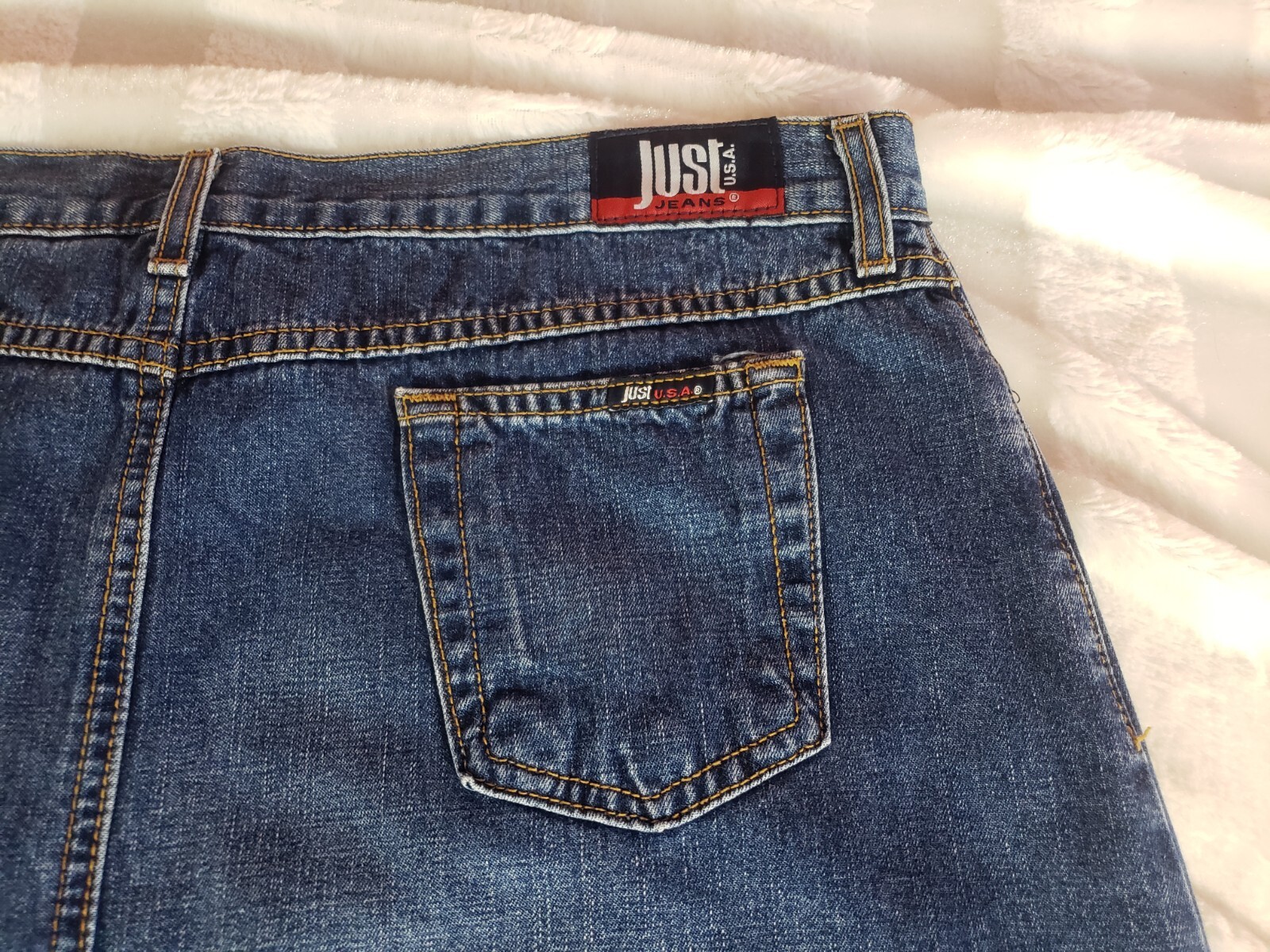 Vintage Just Jeans USA Denim Maxi Skirt Juniors Size 17 Blue Straight Front Slit