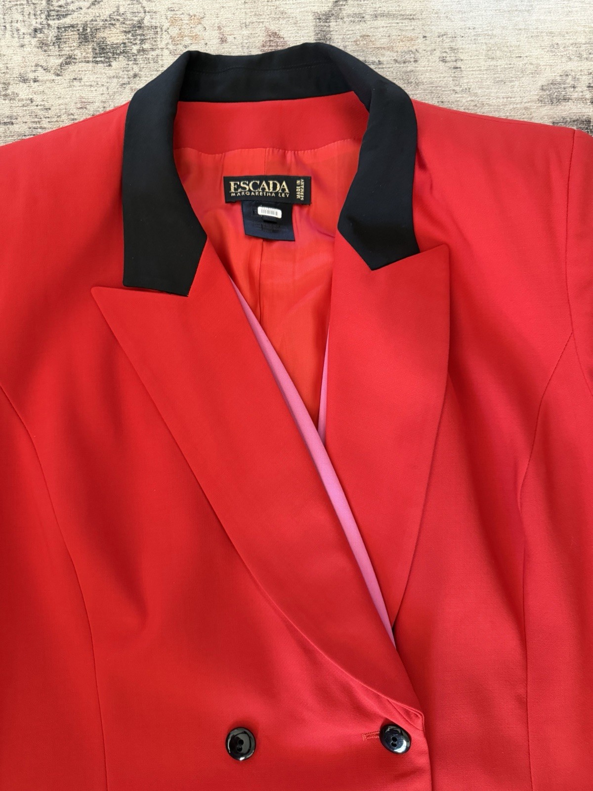 Vintage Escada Margaretha Ley Red Virgin Wool Tuxedo Blazer Dress EU 44
