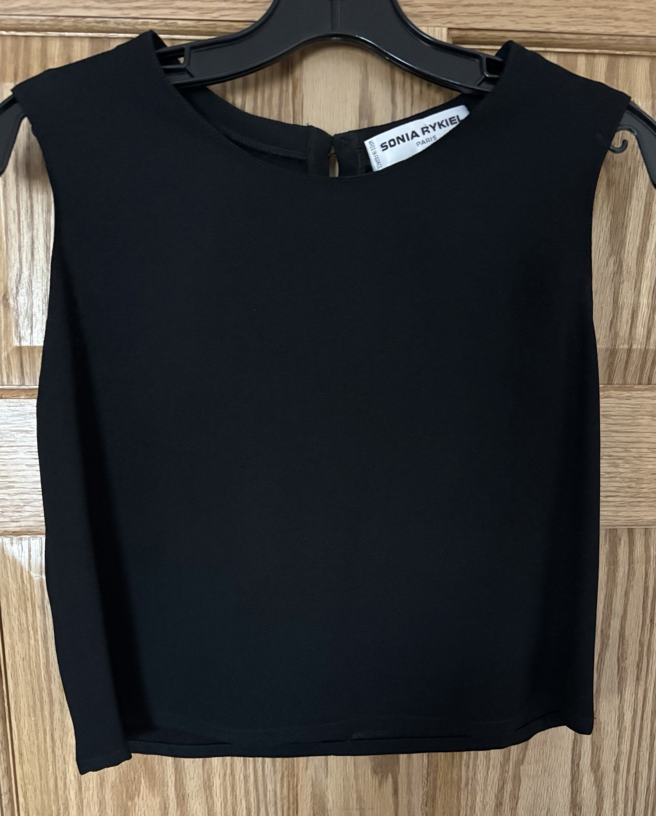 Vintage Sonia Rykiel Black Rayon Blend Cropped No Collar Top Size 42 (S/M)