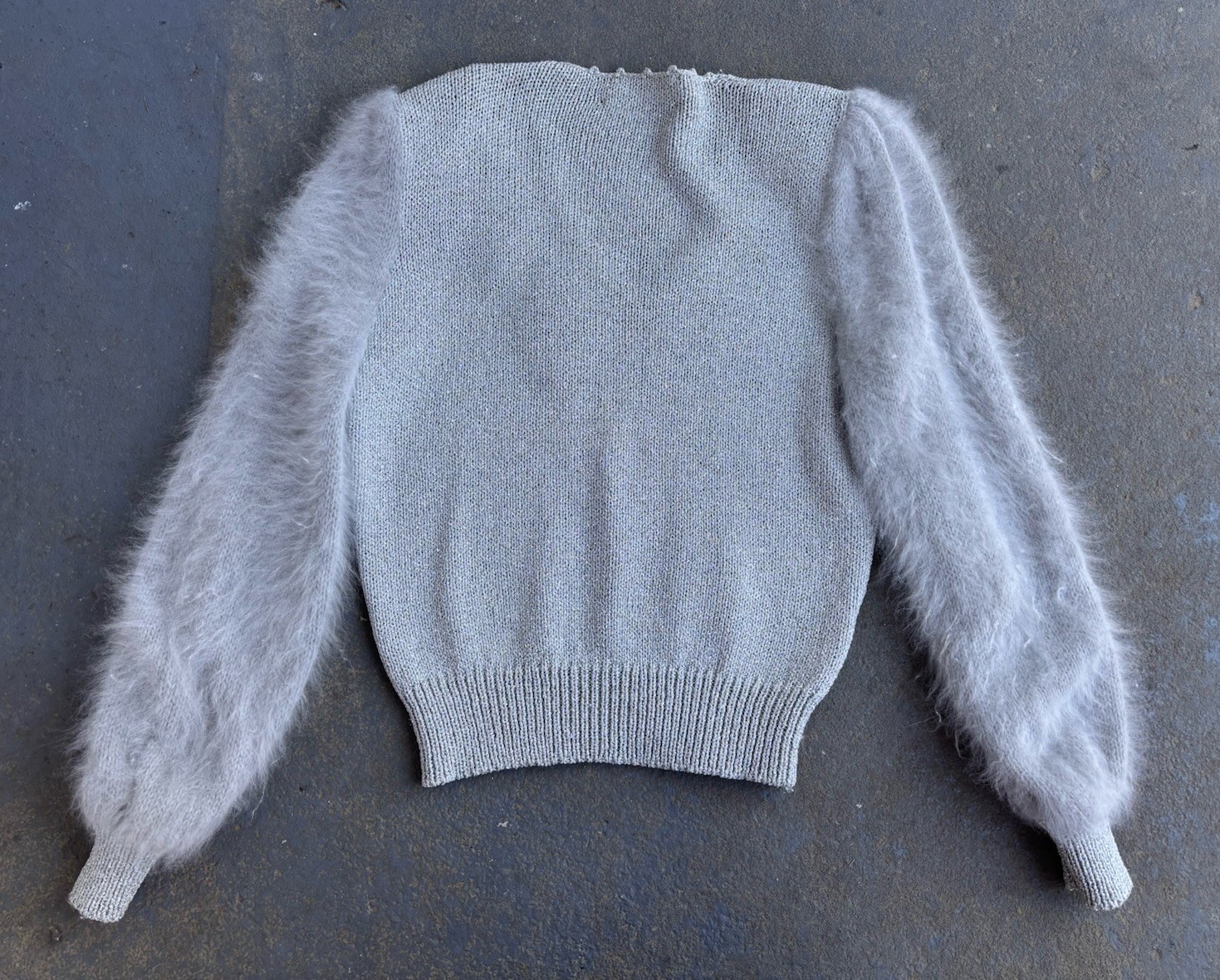 VTG Glam FUZZY Angora Sleeve/trim GLAM V-neck Sparkly Sweater.med/LG