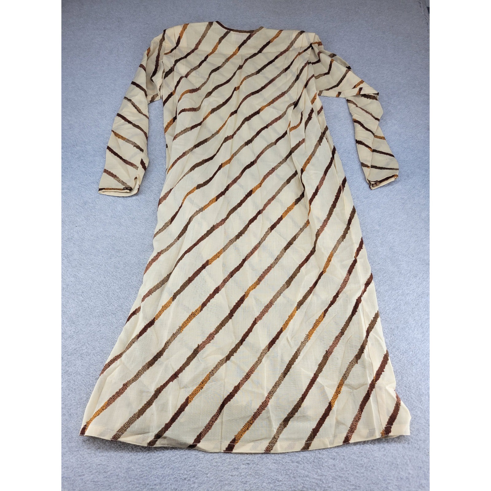 Vintage Don Sophisticates Charlotte Ford 100% Wool Striped Maxi Dress Tan Brown