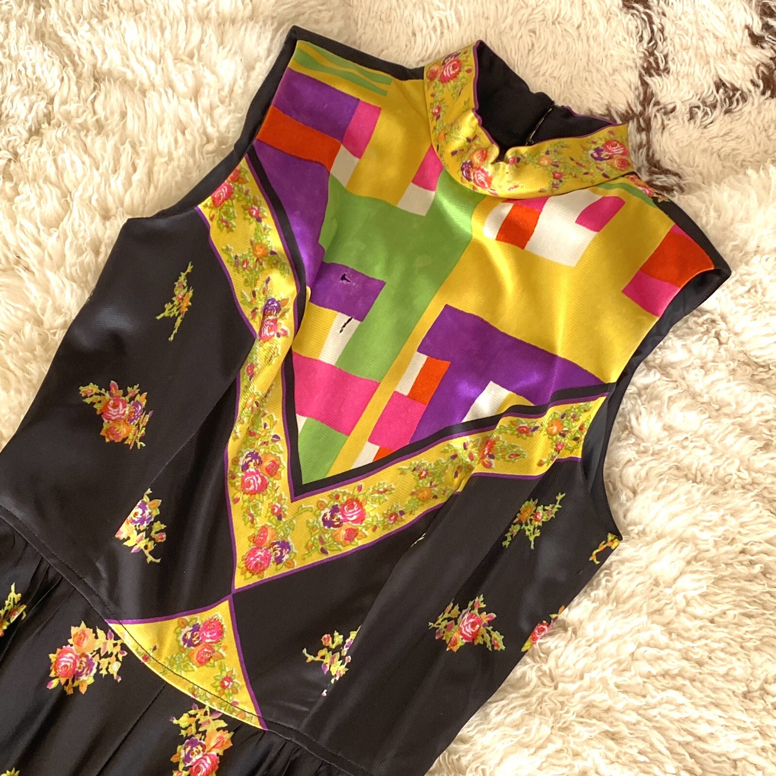 READ Vintage 60s 70s PROJECT Jumpsuit Psychedelic Day Glo Wide Leg Small S NEON