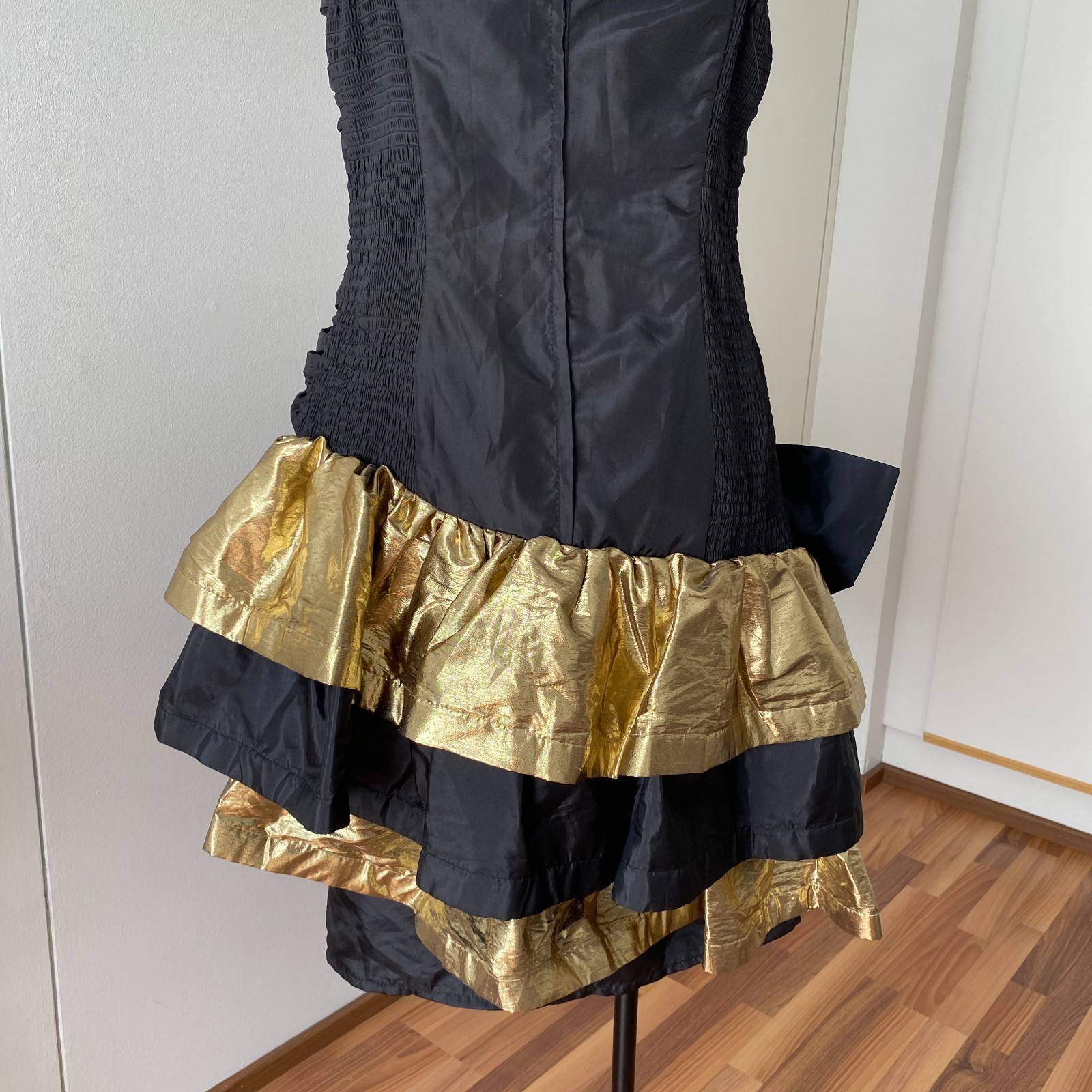 1980s YESSICA Ruffle Prom Party Dress Ruched Taffeta Cocktail Retro Tiered EU 40
