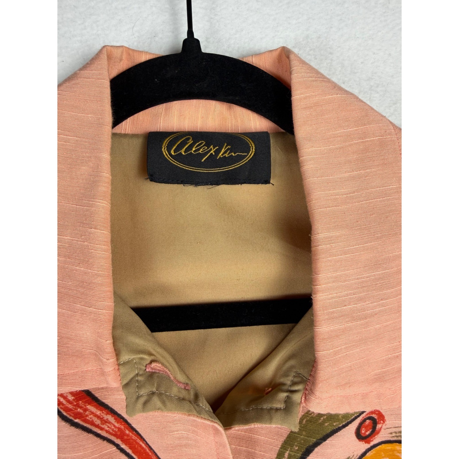 Vintage Alex Kim Silk Jacket Salmon peach Abstract Hand Painted Sequin Large