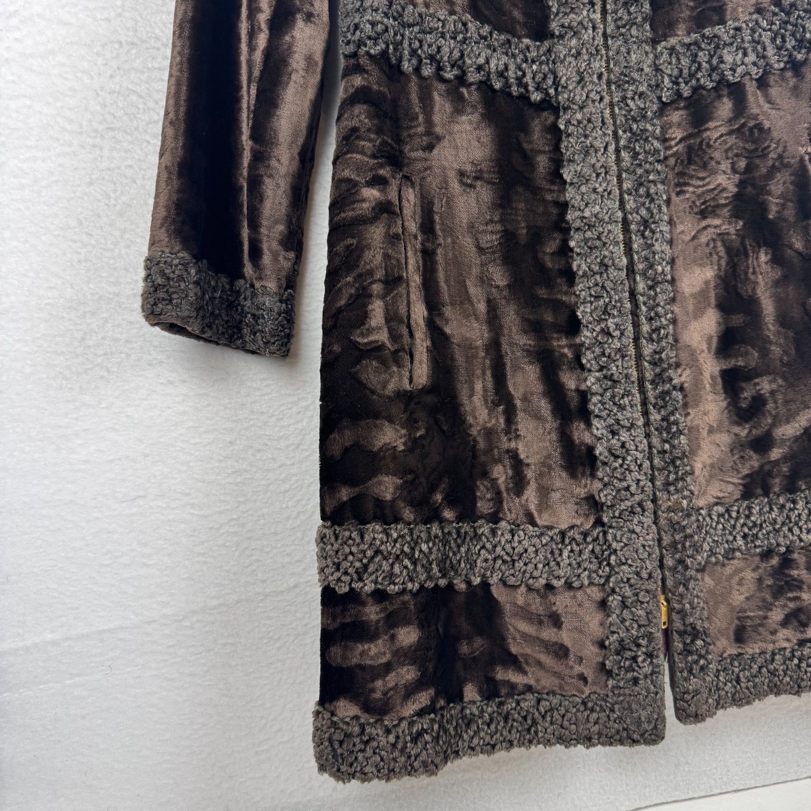 Vintage 70s 80s Country Pacer Womens ~Small Brown Faux Fur Long Brown Coat Fancy