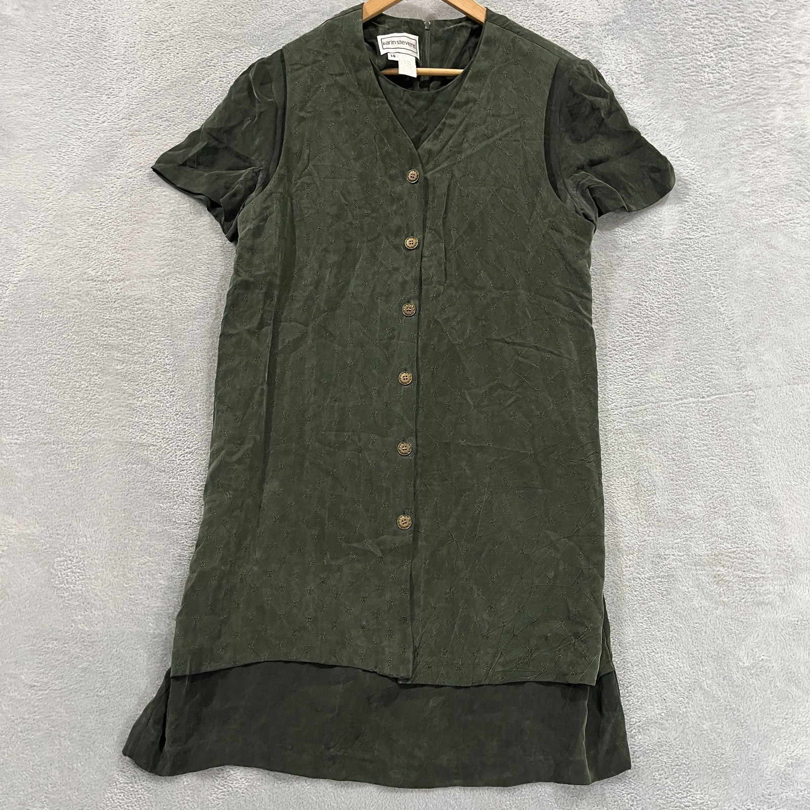 Vintage Karin Stevens Dress Womens Medium USA Made Rayon Button Zip 90s