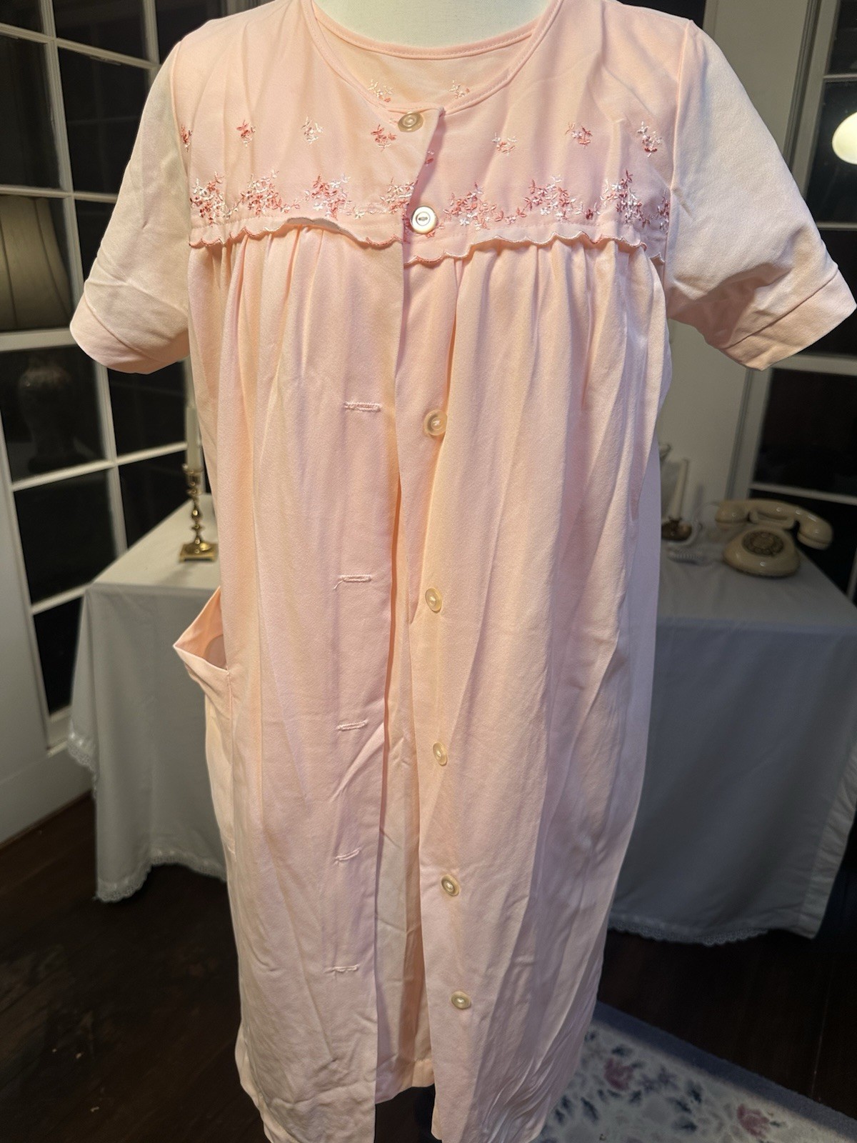 Vintage Midcentury Loungewear Set Nightgown And Robe Set Pink Embroidery Pajama