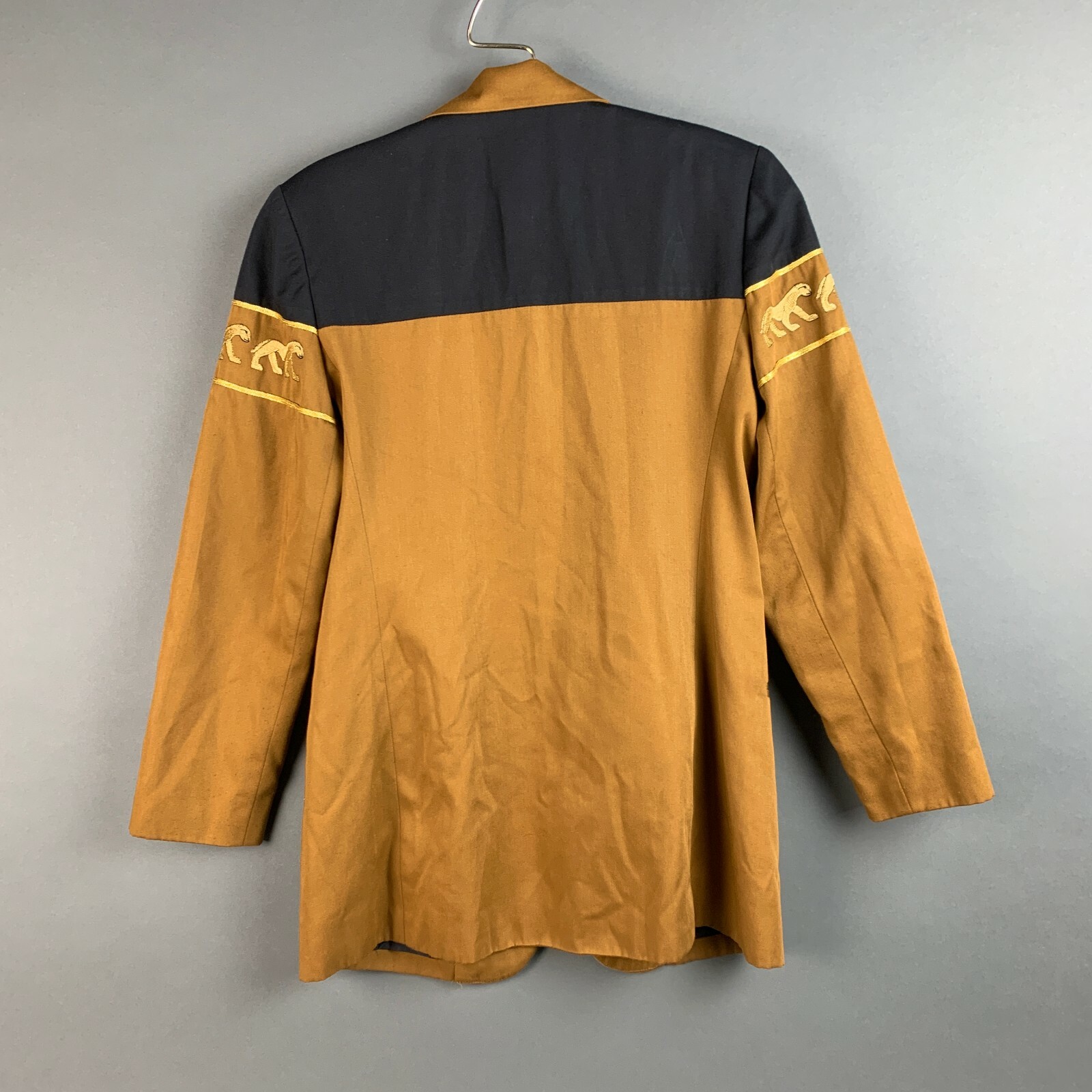 Vintage 1994 Stephanie Queller USA Colorblock Brown Gold Black Jaguar Blazer 6