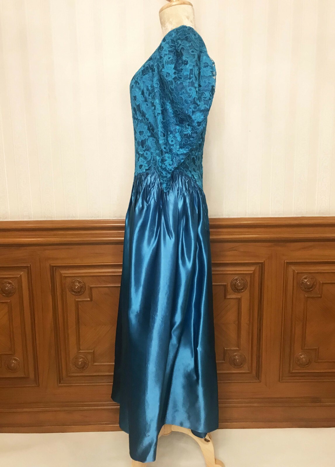Vintage Dance Allure Floral Lace Prom Party Formal Dress Gown Sz S/M USA ilgwu