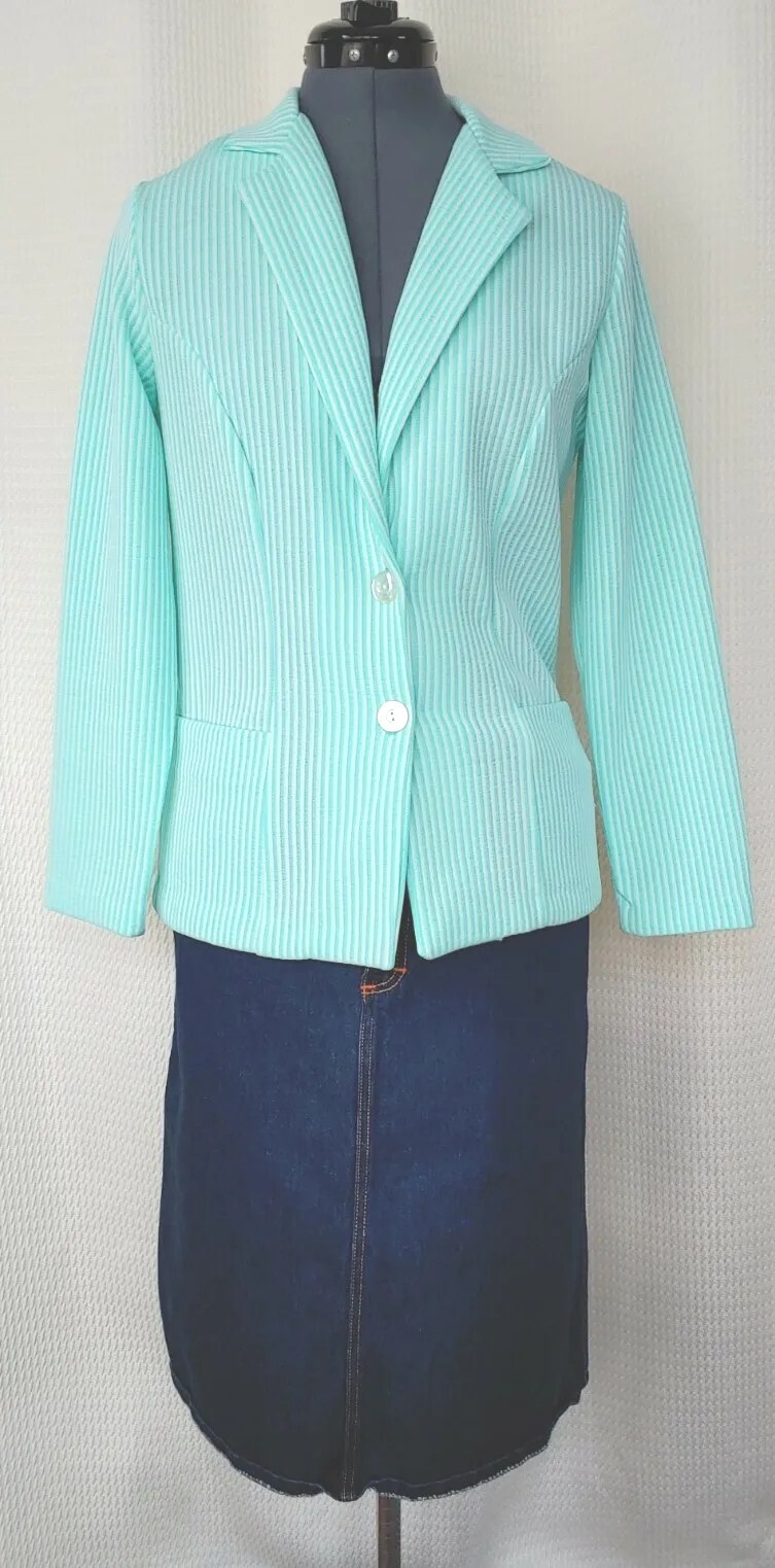 Vintage Unbranded Mint Green & White Striped Unlined Jacket Size 10