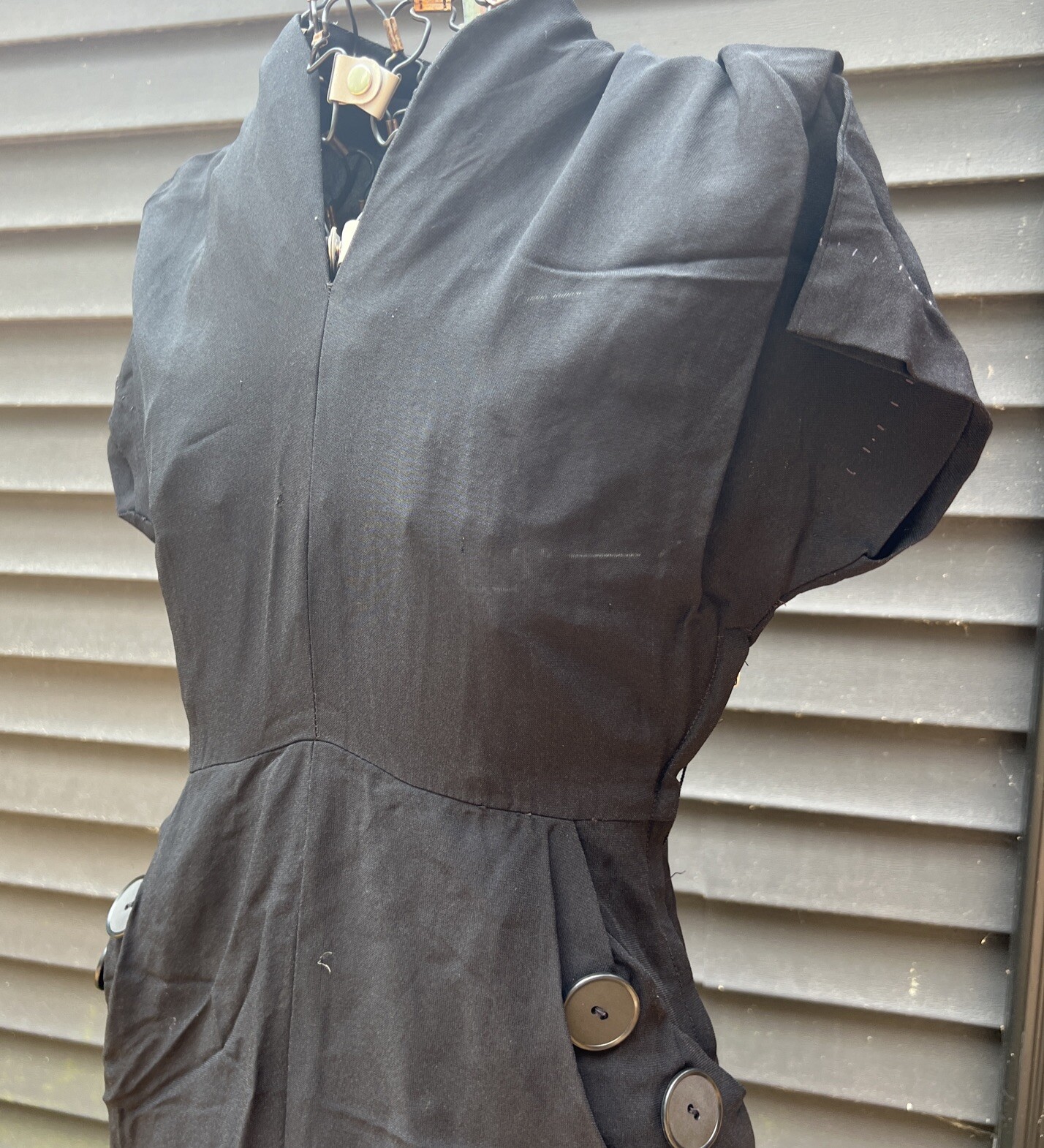 Women’s VTG 50’s Dress Black Rayon Sm 34” Bust 28” W Cap Sleeves Rockabilly