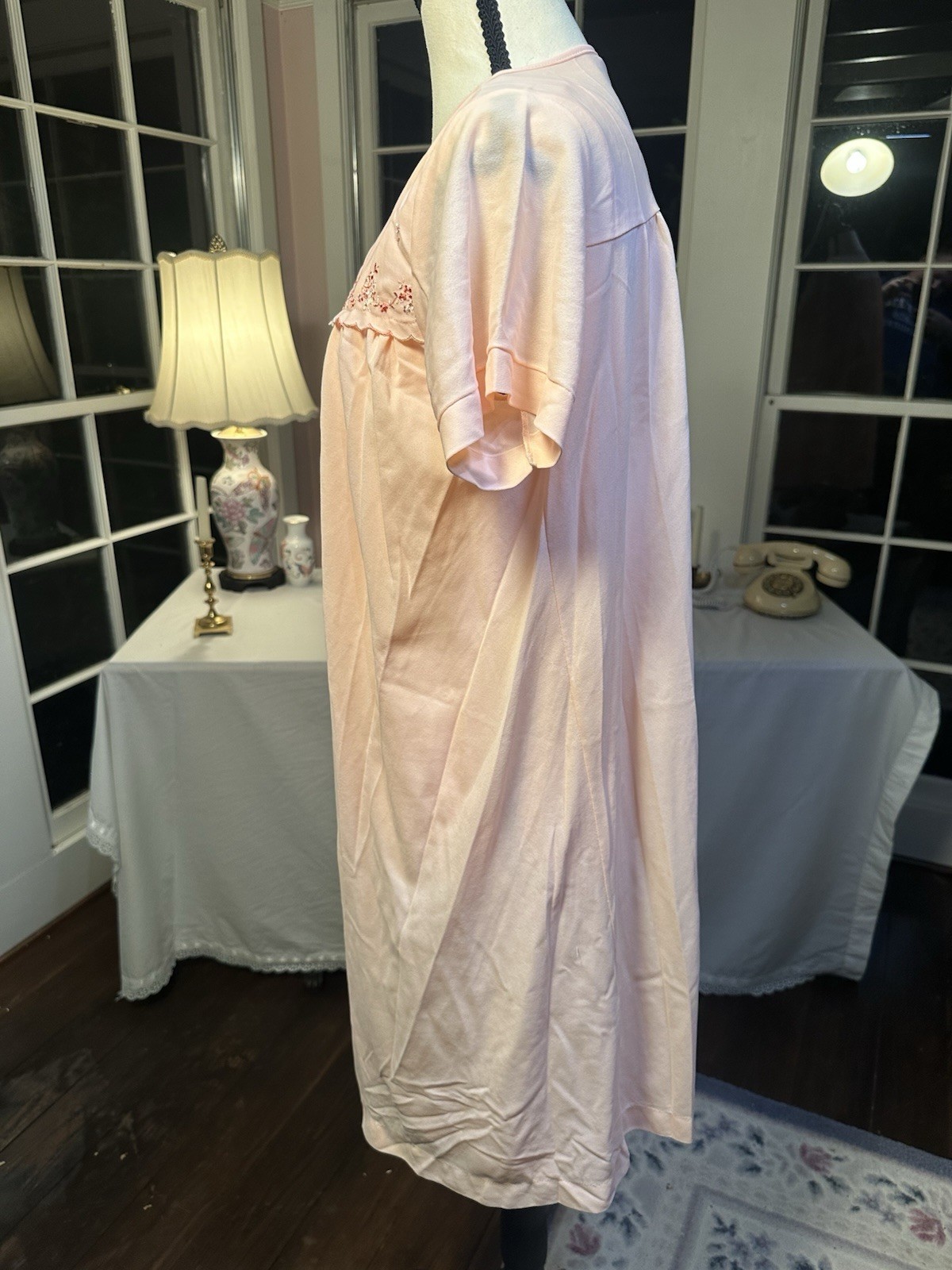 Vintage Midcentury Loungewear Set Nightgown And Robe Set Pink Embroidery Pajama