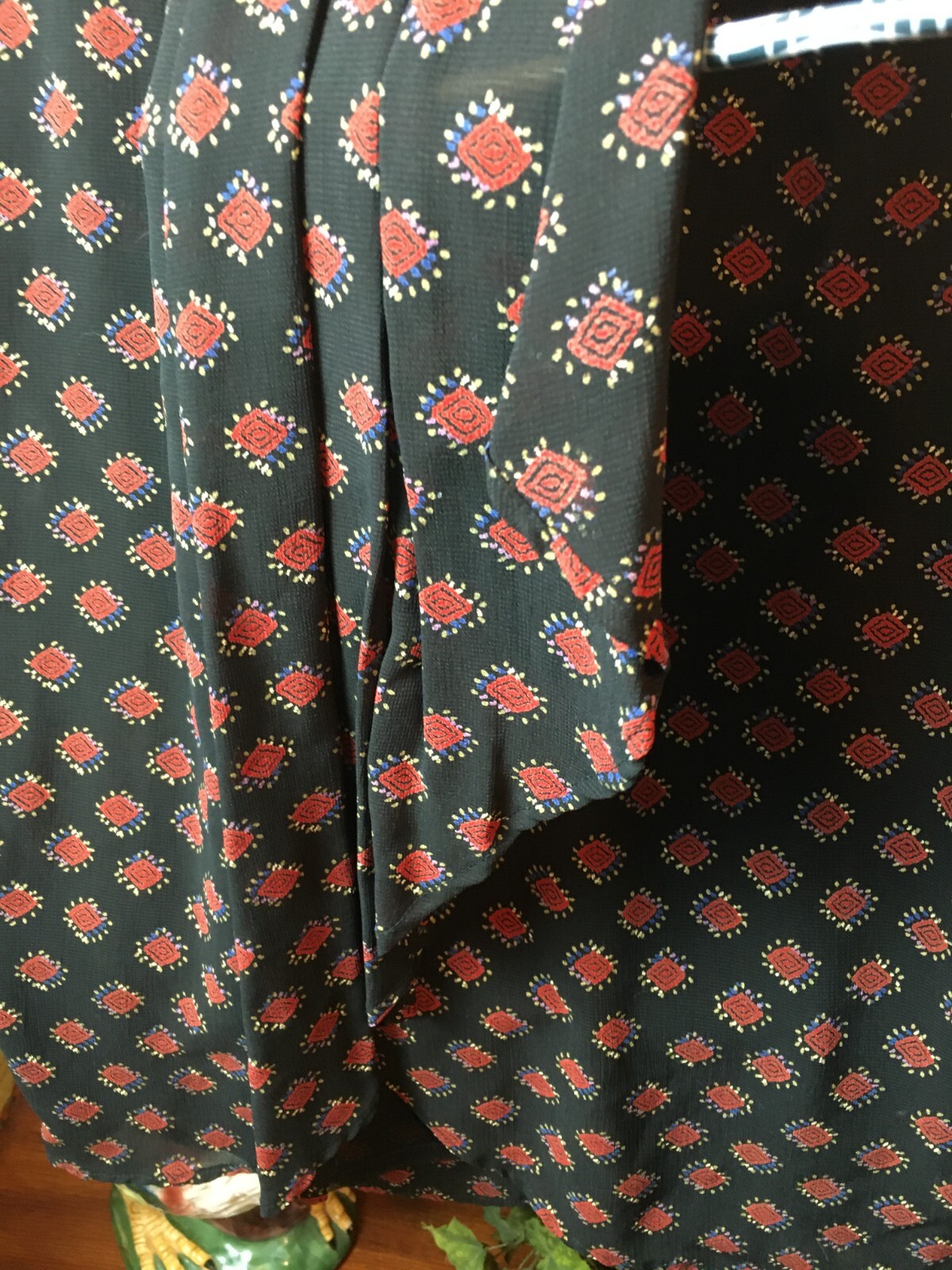 VTG Carole Little Tribal Print Size 4 Long Slim Faux Wrap Skirt Black Red Gold