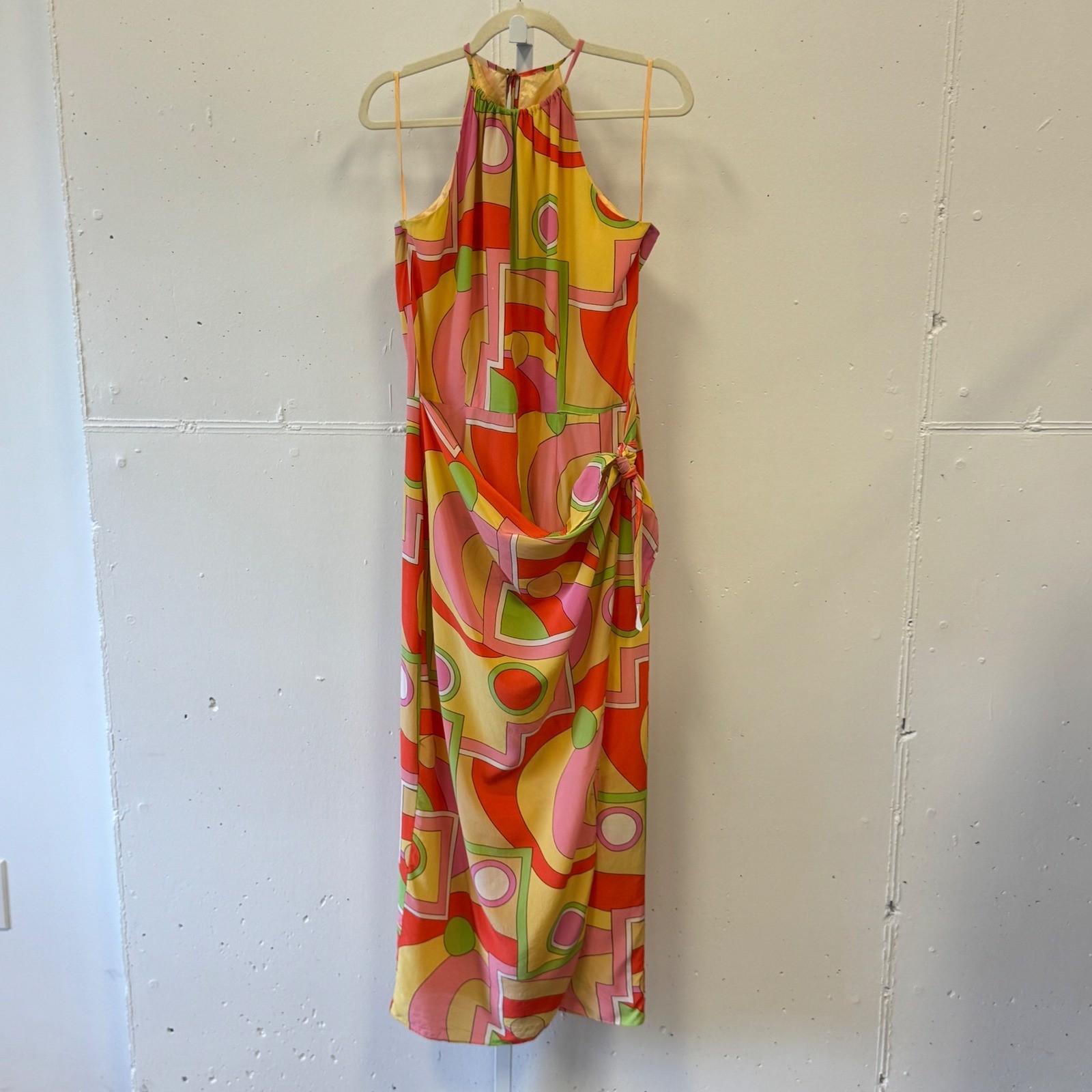 Vintage Spenser Jeremy 100% Silk Halter Maxi Dress Size 12 Geometric Faux Wrap