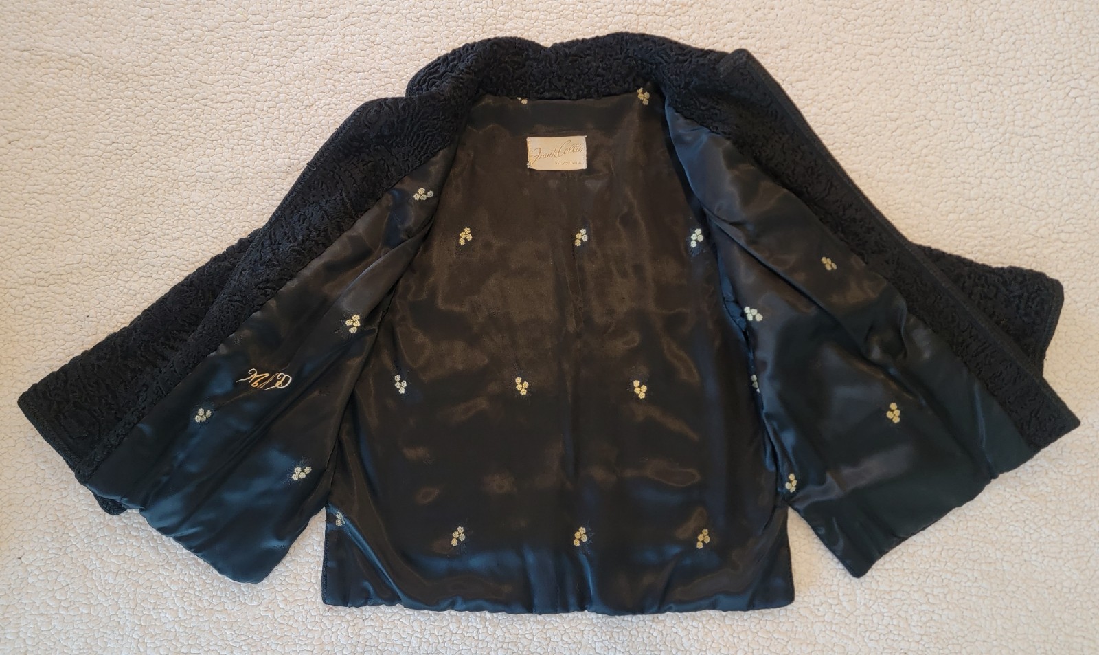 Vintage 1950s Black Persian Lamb Wool Jacket by Frank Collins, Philadelphia