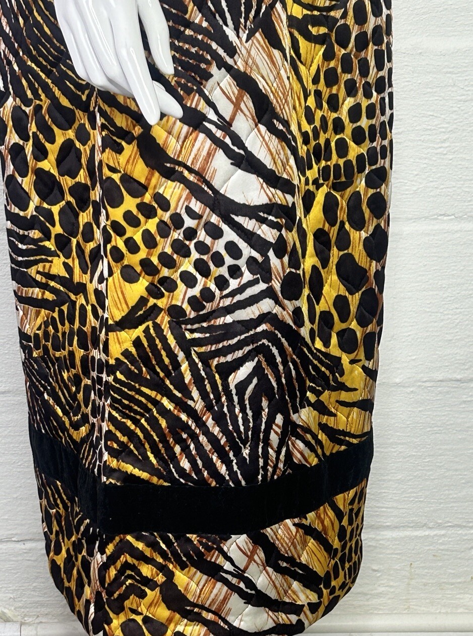 Vintage Dress Elaine Sklar Maxi Petite Small Long Sleeve Black Animal Print 60s