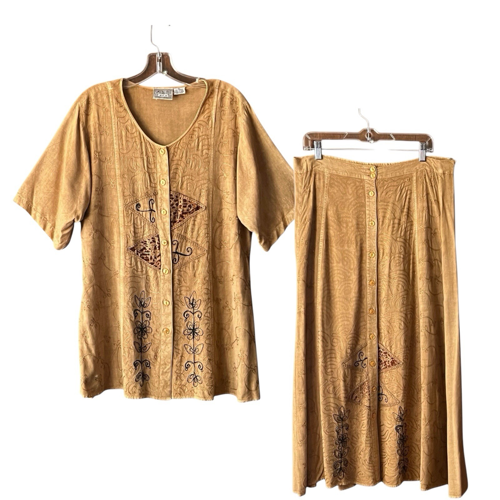 Vintage SPEEDLIMIT MPH Boho 100% Rayon 2 Piece Skirt Set. Size XL And m