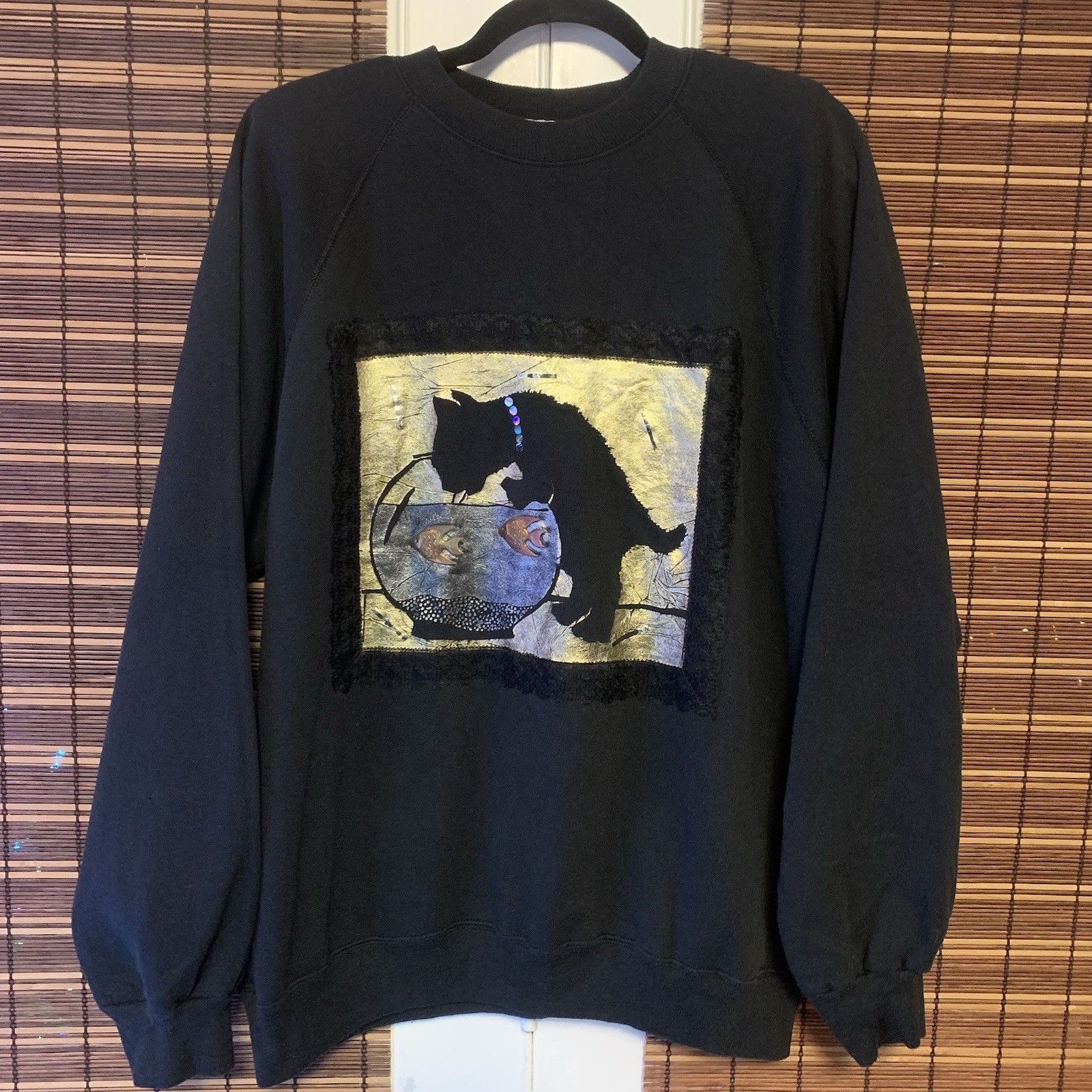 Vintage 1980s Scribbles Cat Fishbowl Sweatshirt Made USA Novelty Graphic