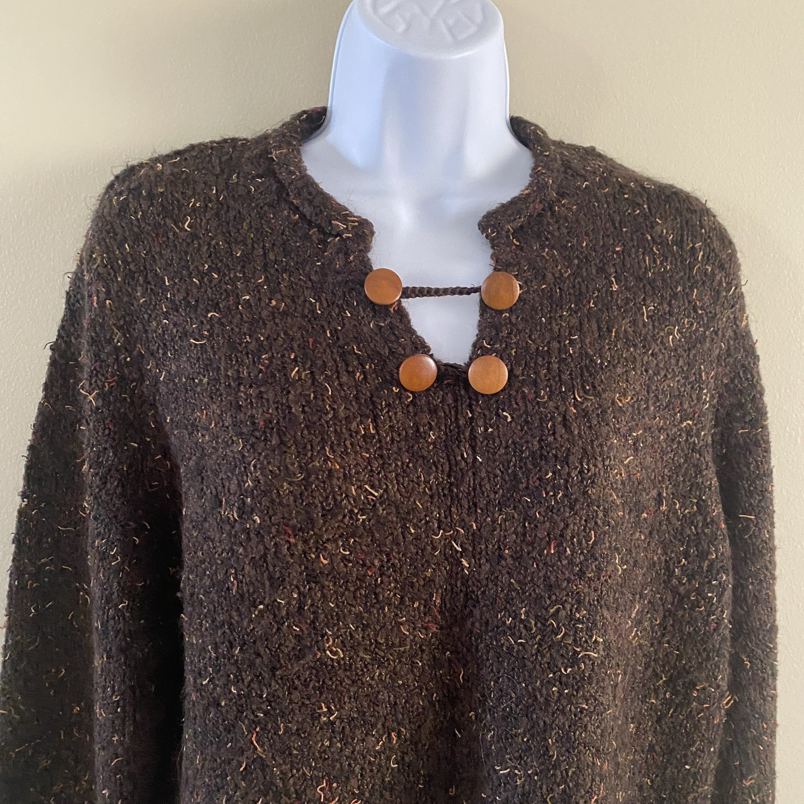 Vintage Christopher & Banks Brown Sweater XL Extra Large Long Sleeve Wood Accent