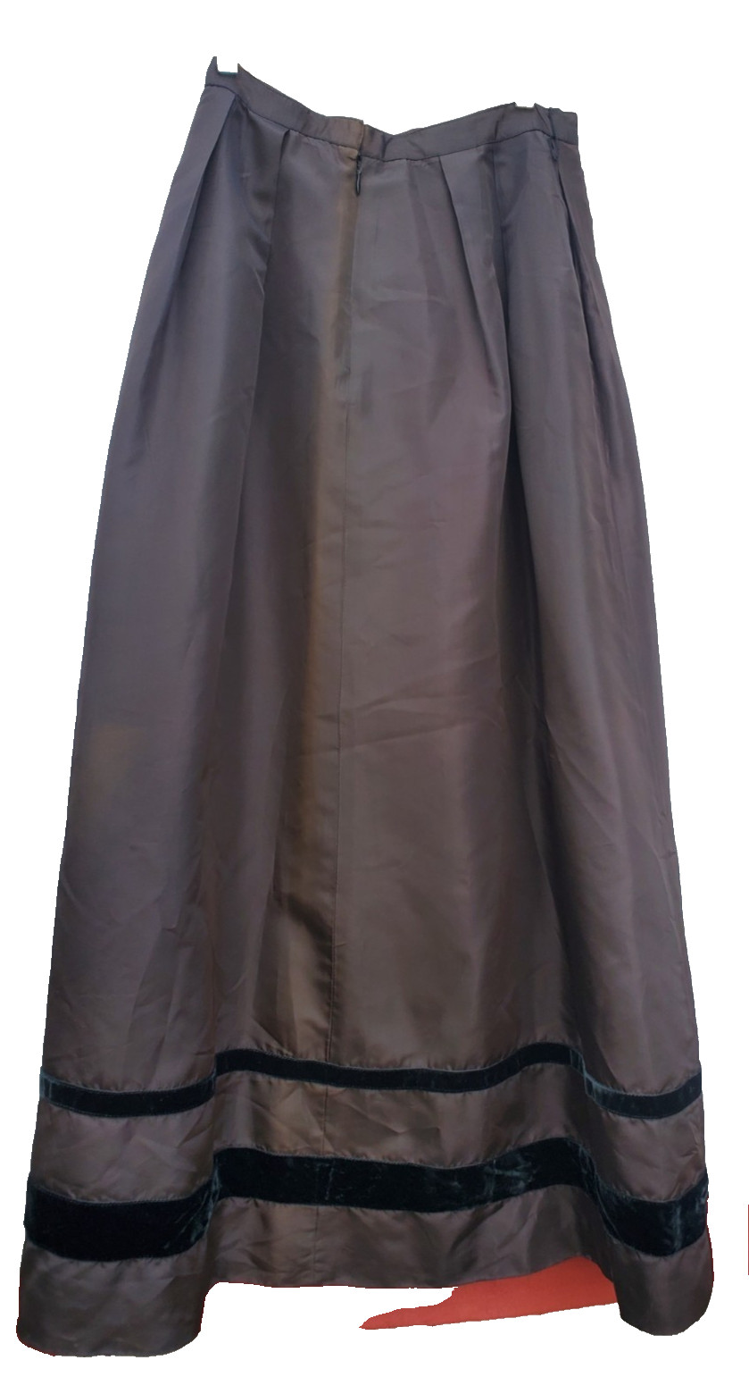 VTG I. Magnin DARK BROWN and Fancy Maxi Skirt Black Striped 27″ velvet details