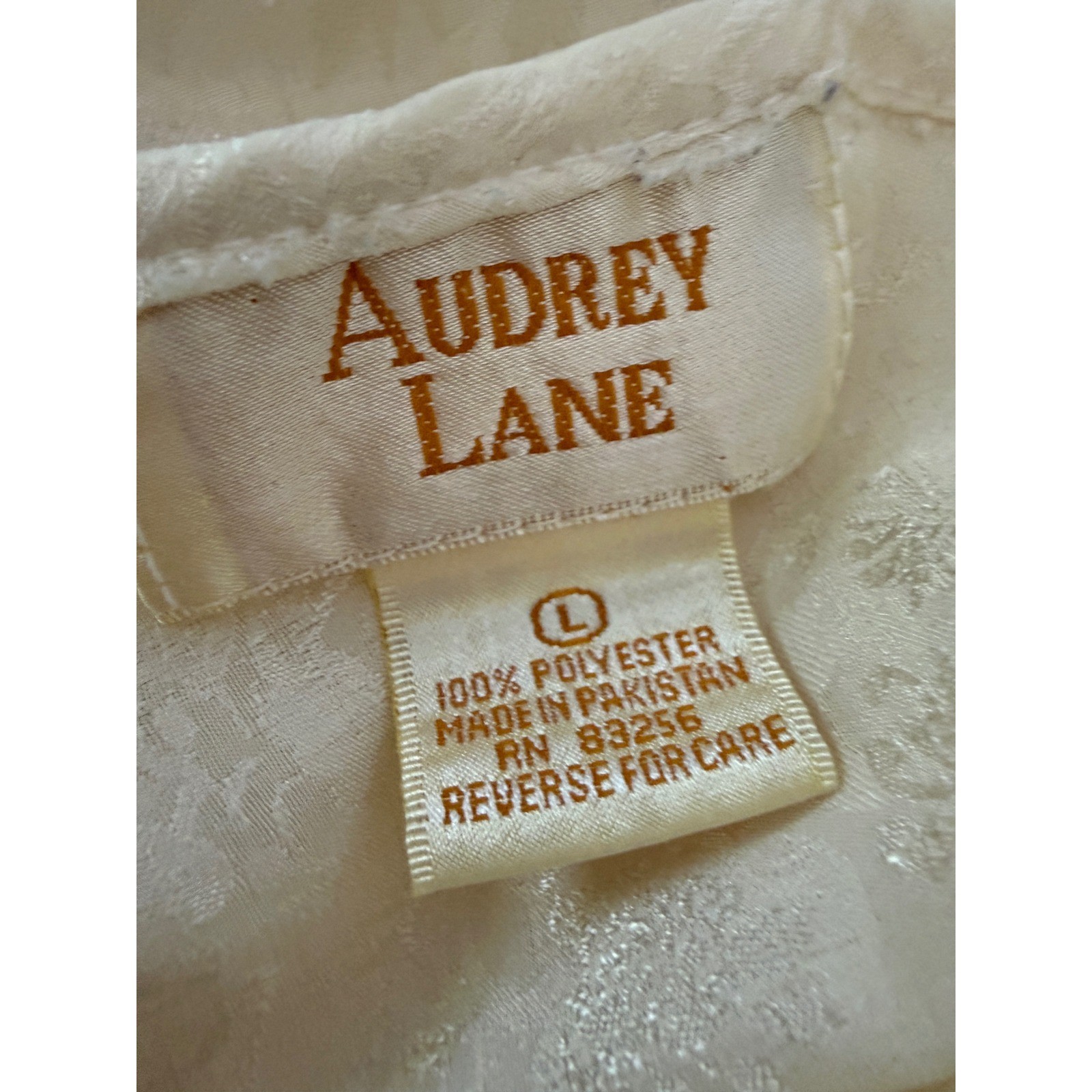 Audrey Lane Satin Nightgown Dress Large Ivory Floral Jacquard Lace Slip Lingerie