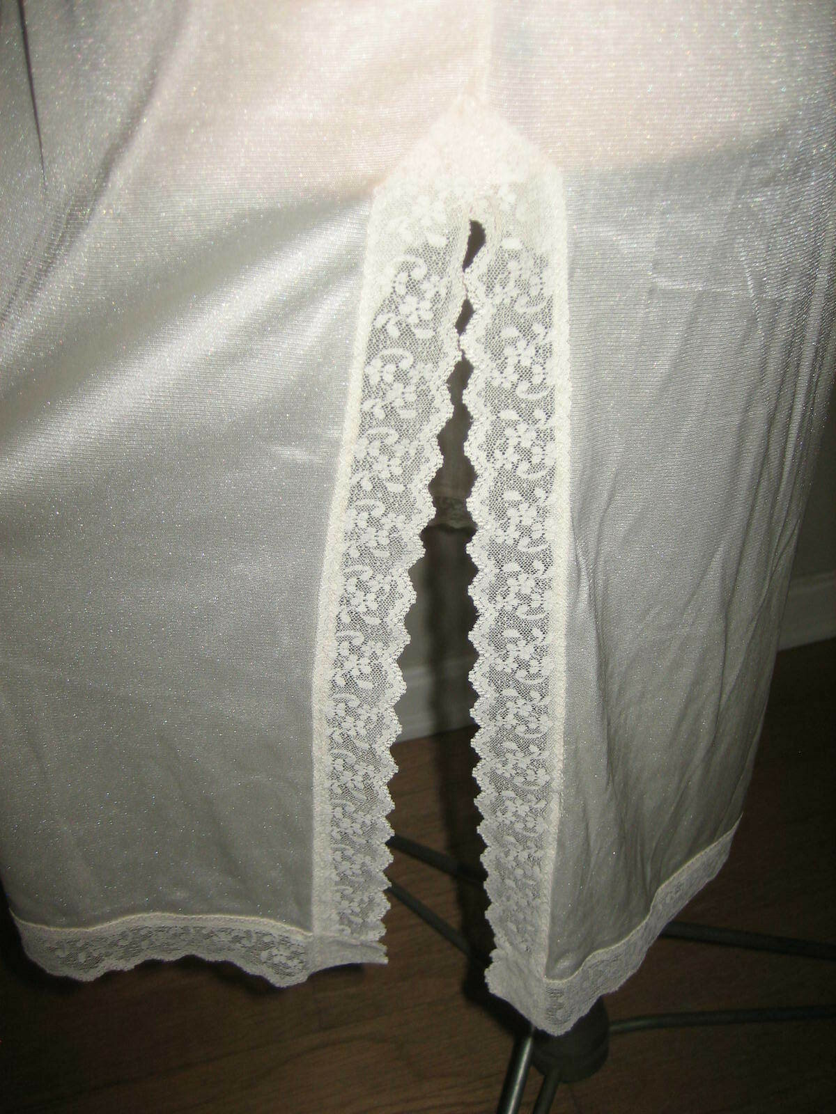COY Ivory Nylon Half Slip, Lace Hem, Fancy Side Slit – Size M – USA