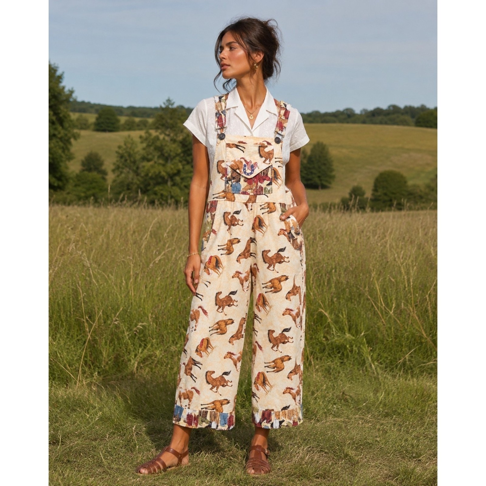 Dee’s Designs Vtg 90s Overalls Horse Prairie Cowgirl Slow Fashion Handmade Sz XS