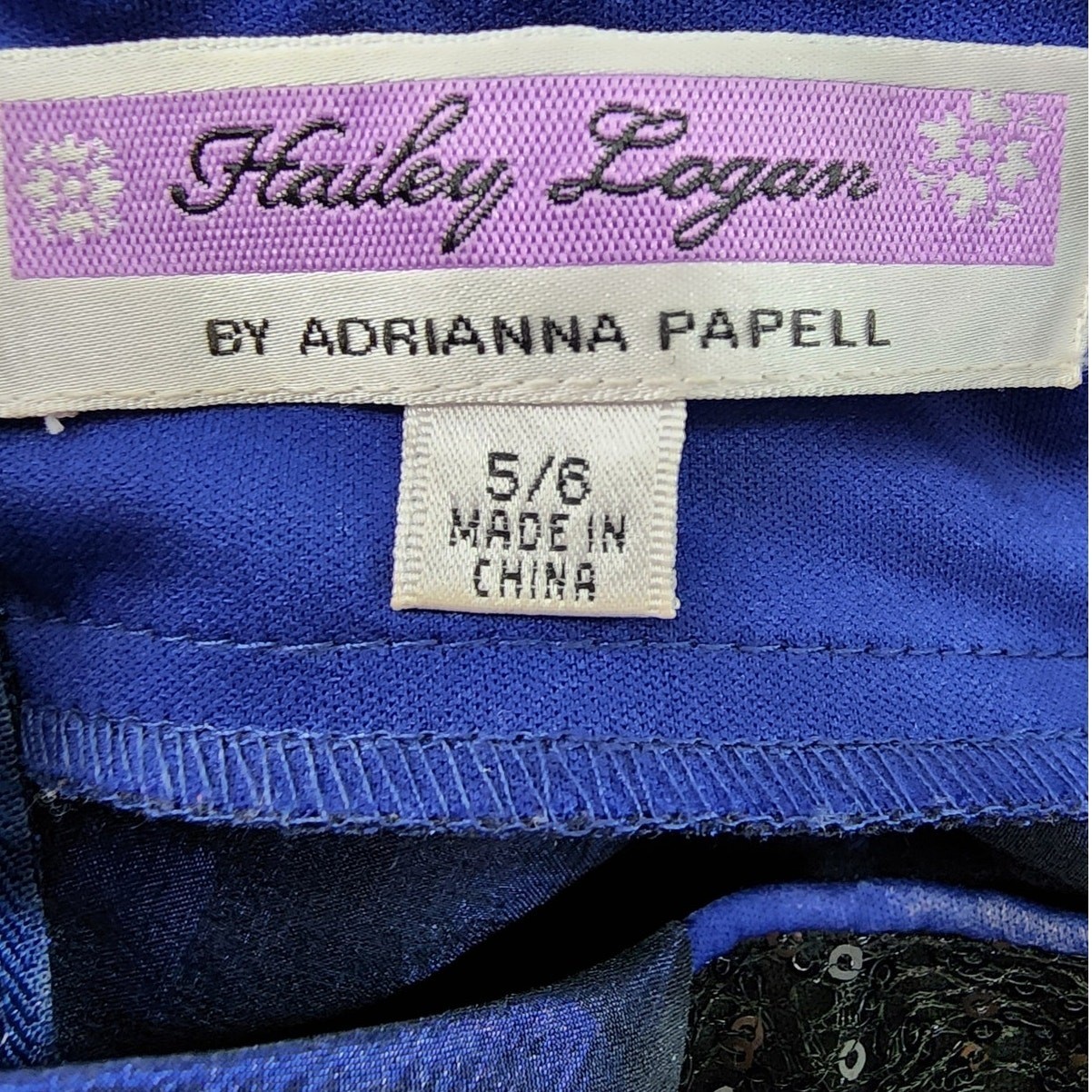 Vintage Hailey Logan Adrianna Papell Dress Womens XS Blue Black Taffeta Sequins