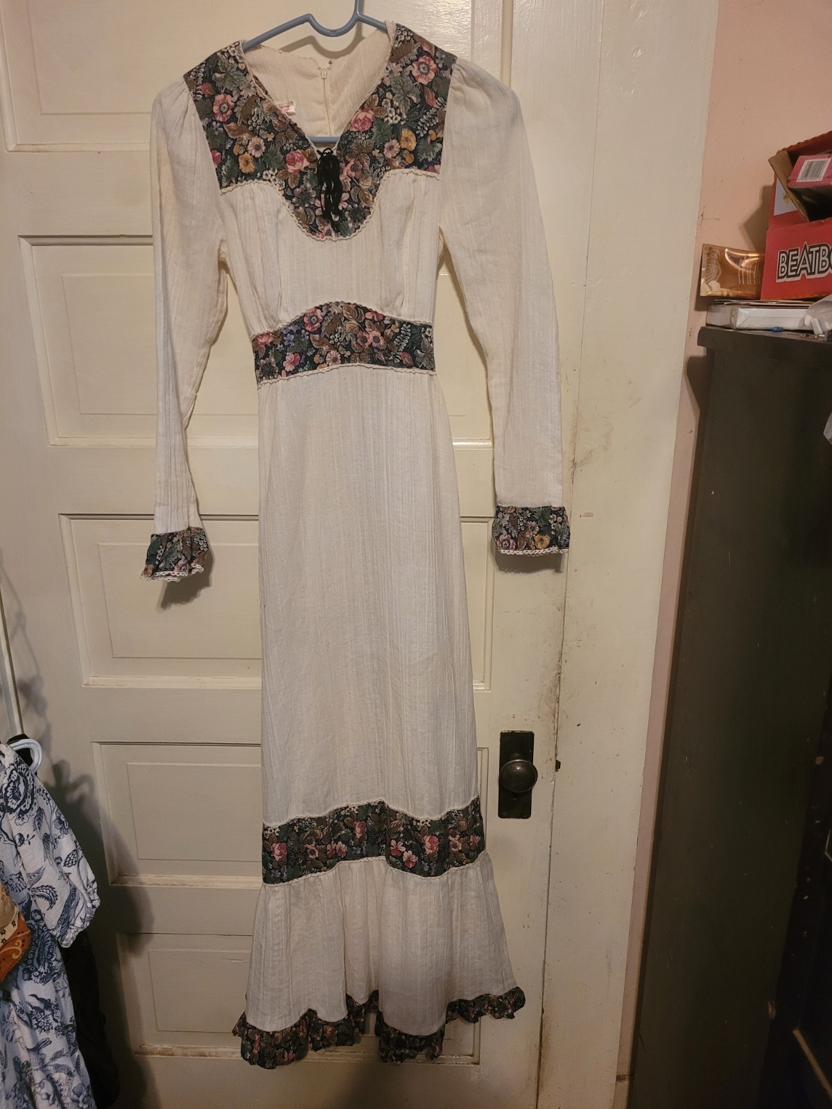 Vintage 70s Long Prarie Dress Cottage Core Vibes. Floral and White Candi Jones