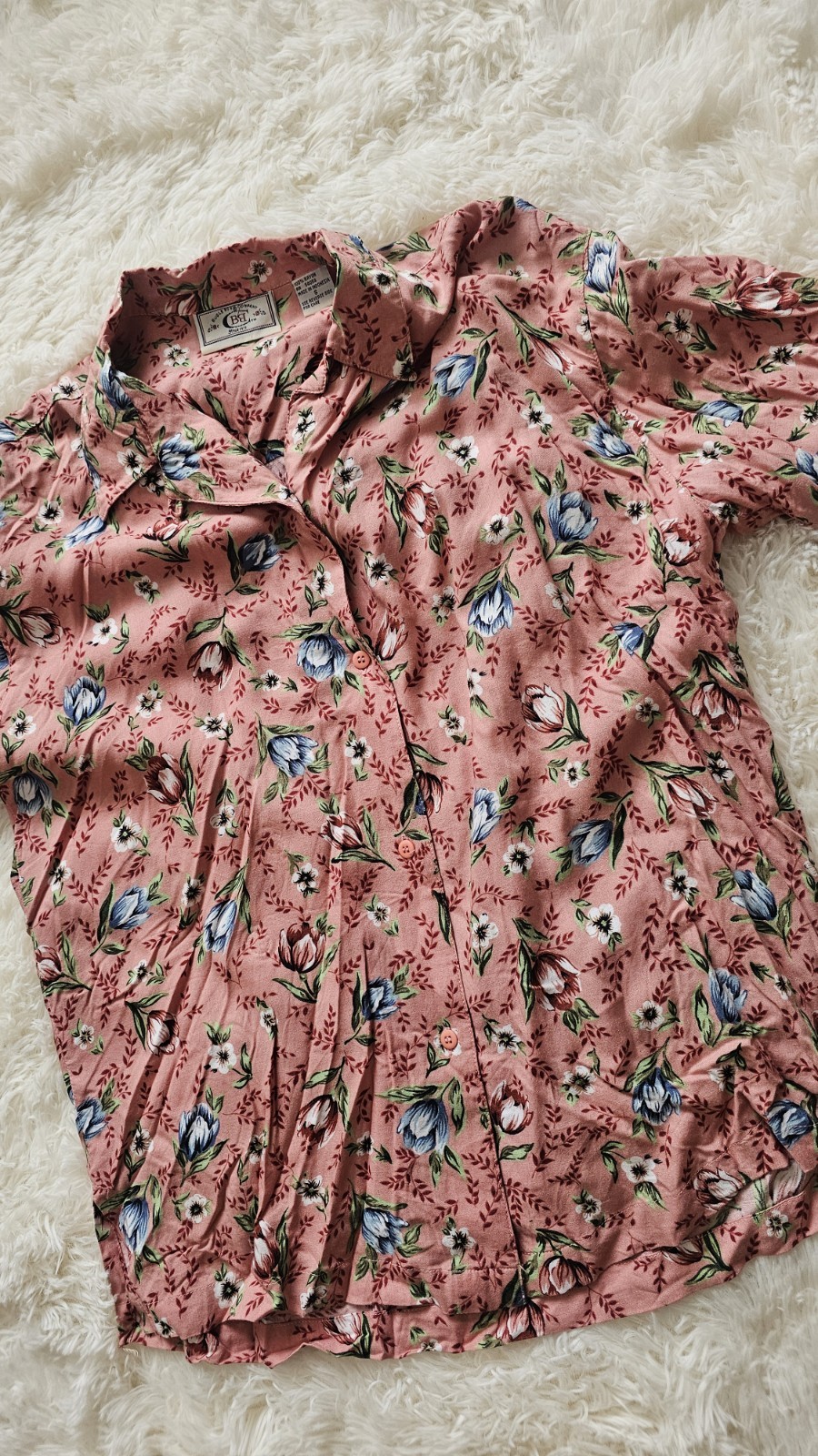 Vintage 90s Pink Floral Button Down Blouse By Bugle Boy Womens Size Small