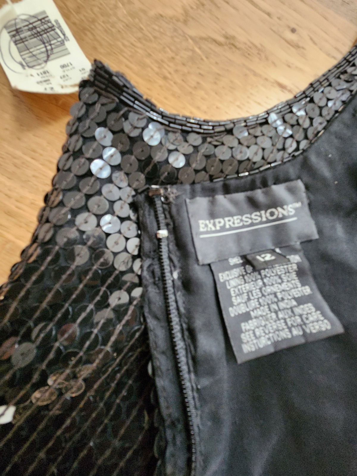 Vtg Y2K 90s Mini Dress 12 Black Silk Sequined Beaded Bodycon NY Club Dance NWT