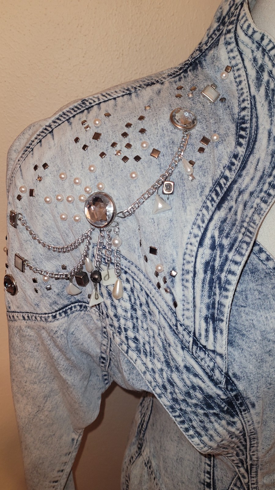 Vintage 80’s IIF Studded Acid Washed Denim Jumpsuit Sz 12