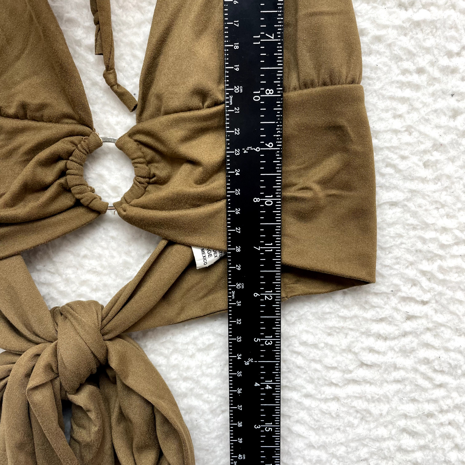 Y2K Vintage Halter Crop Top XL Tan O-Ring Boho Bohemian Festival Rave Club Party