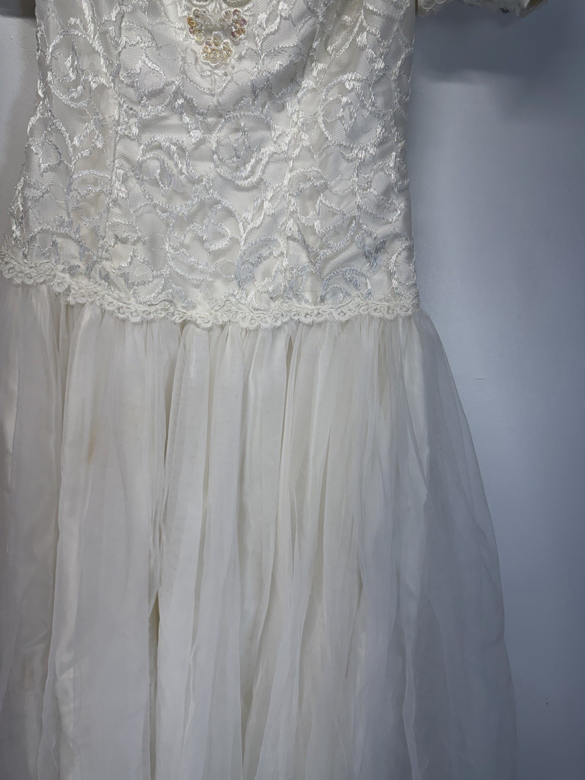 Alfred Angelo Y2K VTG 80s 90s White Satin Short Sleeve Wedding Dress V Neck S