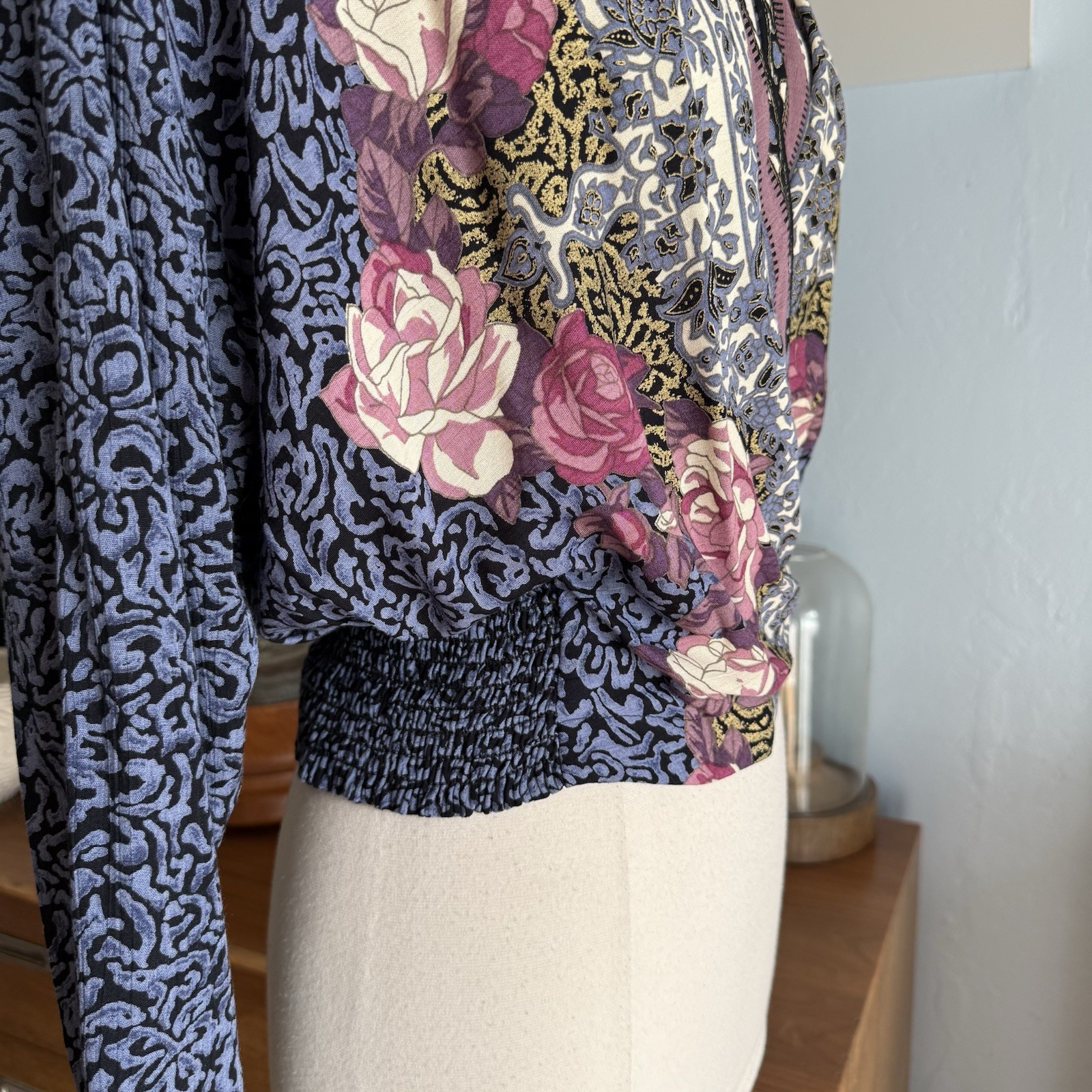 Carole Little Petites Vintage 90s Floral Front Wrap Crop Top Blouse S/M Boho