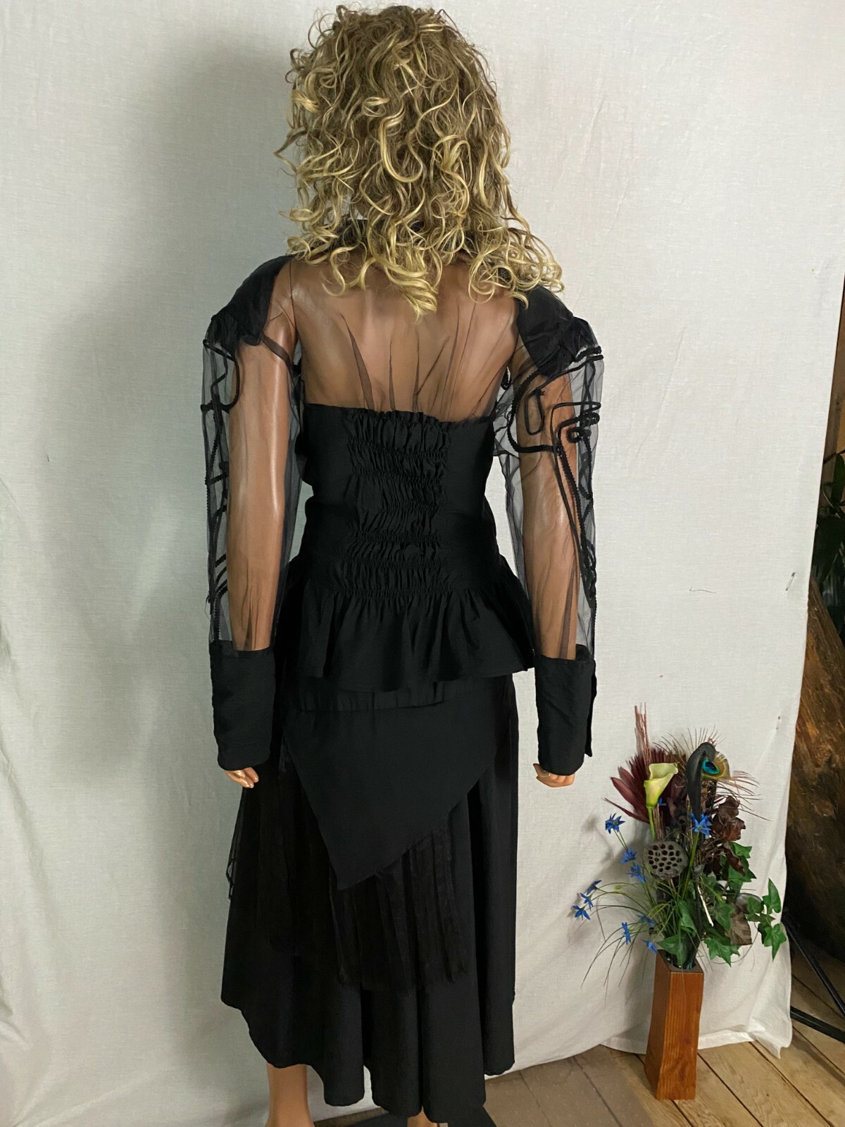 VTG 80s Stevie Nicks Style Black 2 PC Skirt Top Overlay Sheer Goth Steampunk M