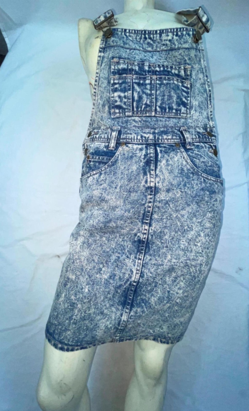 VTG 80S 90S WOMENS 5/6 S ACID STONE WASHED DENIM JEAN OVERALLS ROMPER DRESS