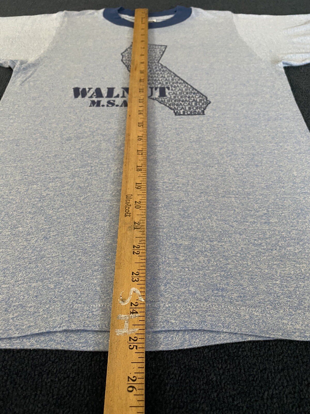 Vintage 70s 80s Walnut California Tourist Ringer Shirt Burnout Blue Mt SAC USA