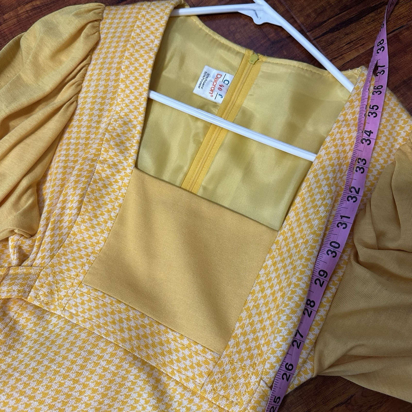 Deadstock 70s Vintage Dacron Houndstooth Dress Mustard EU 40 Fall Cottagecore